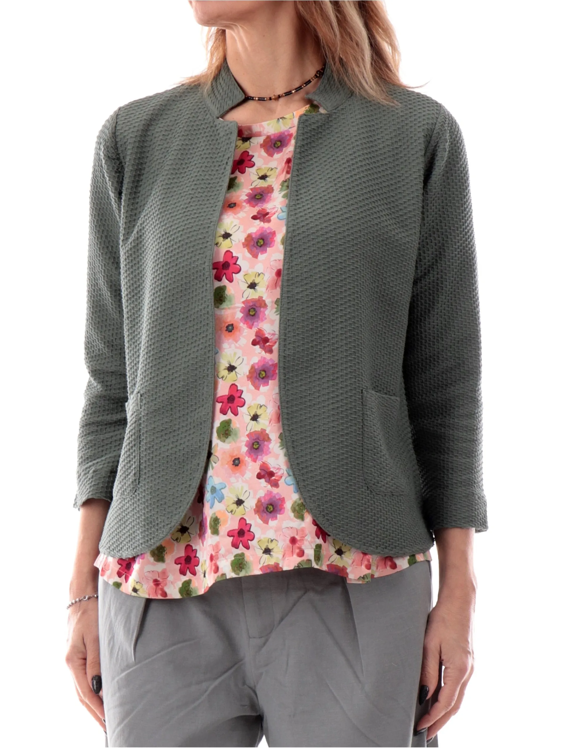 ANIS Giacche*Giacca donna nido d'ape verde militare maniche tre quarti 251W1154 335