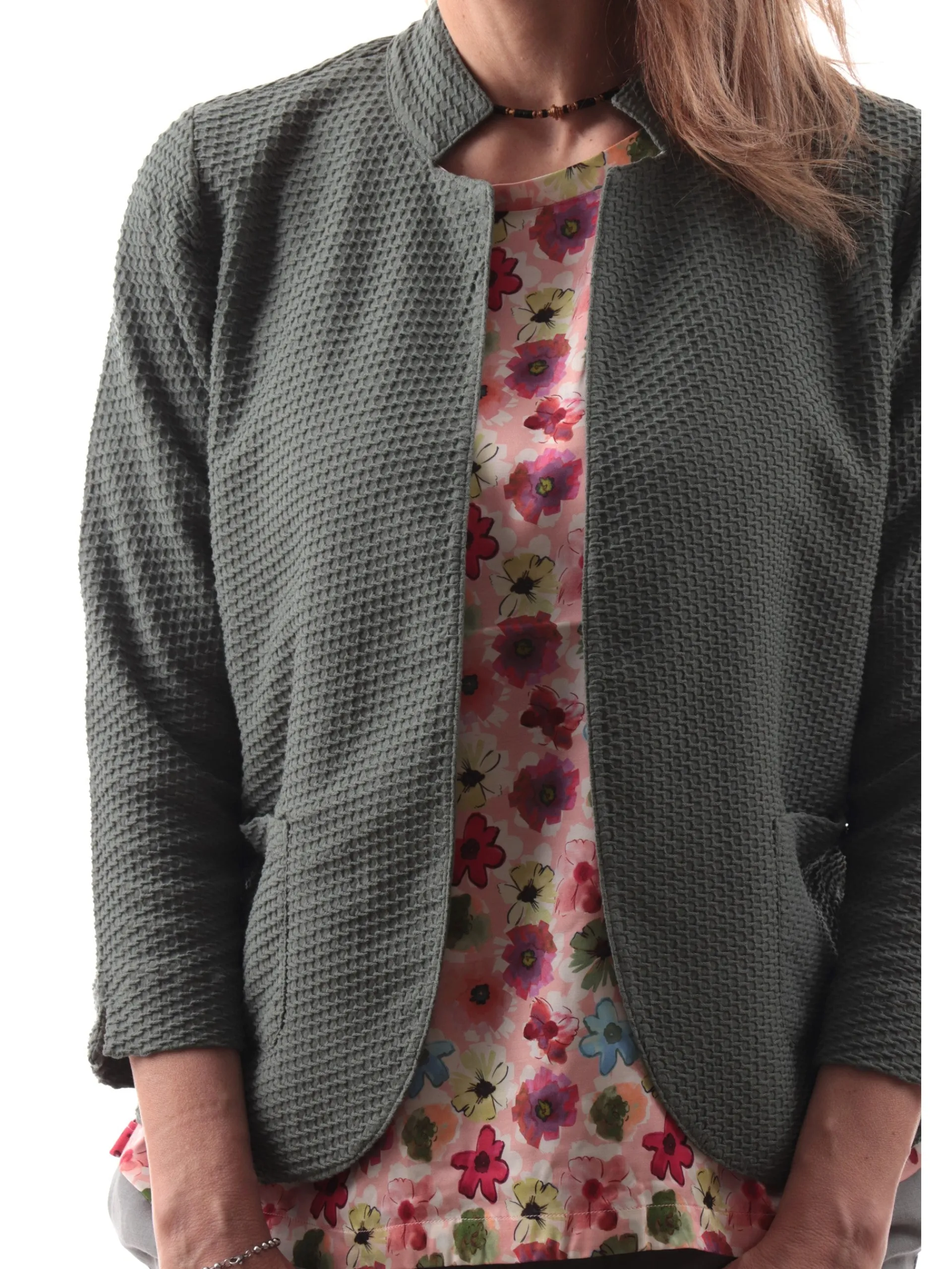 ANIS Giacche*Giacca donna nido d'ape verde militare maniche tre quarti 251W1154 335