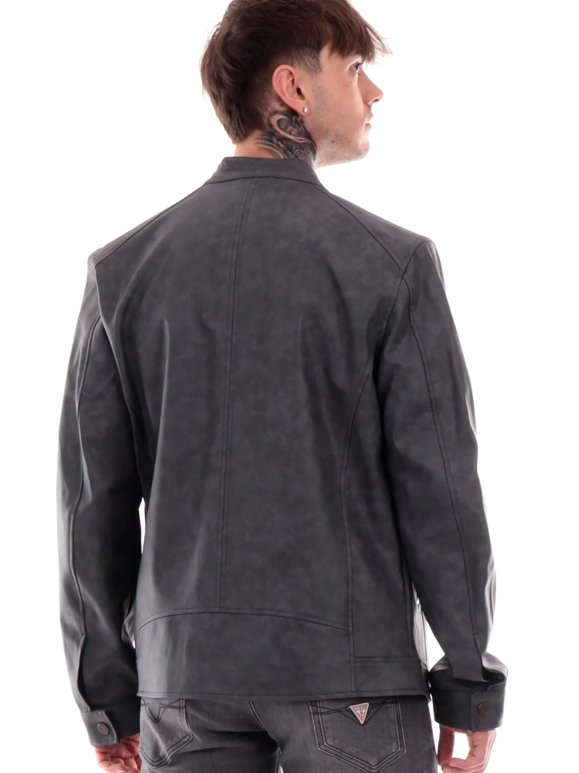 GUESS Giubbini*Giacca biker nera da uomo washed M4YL17WG9V0