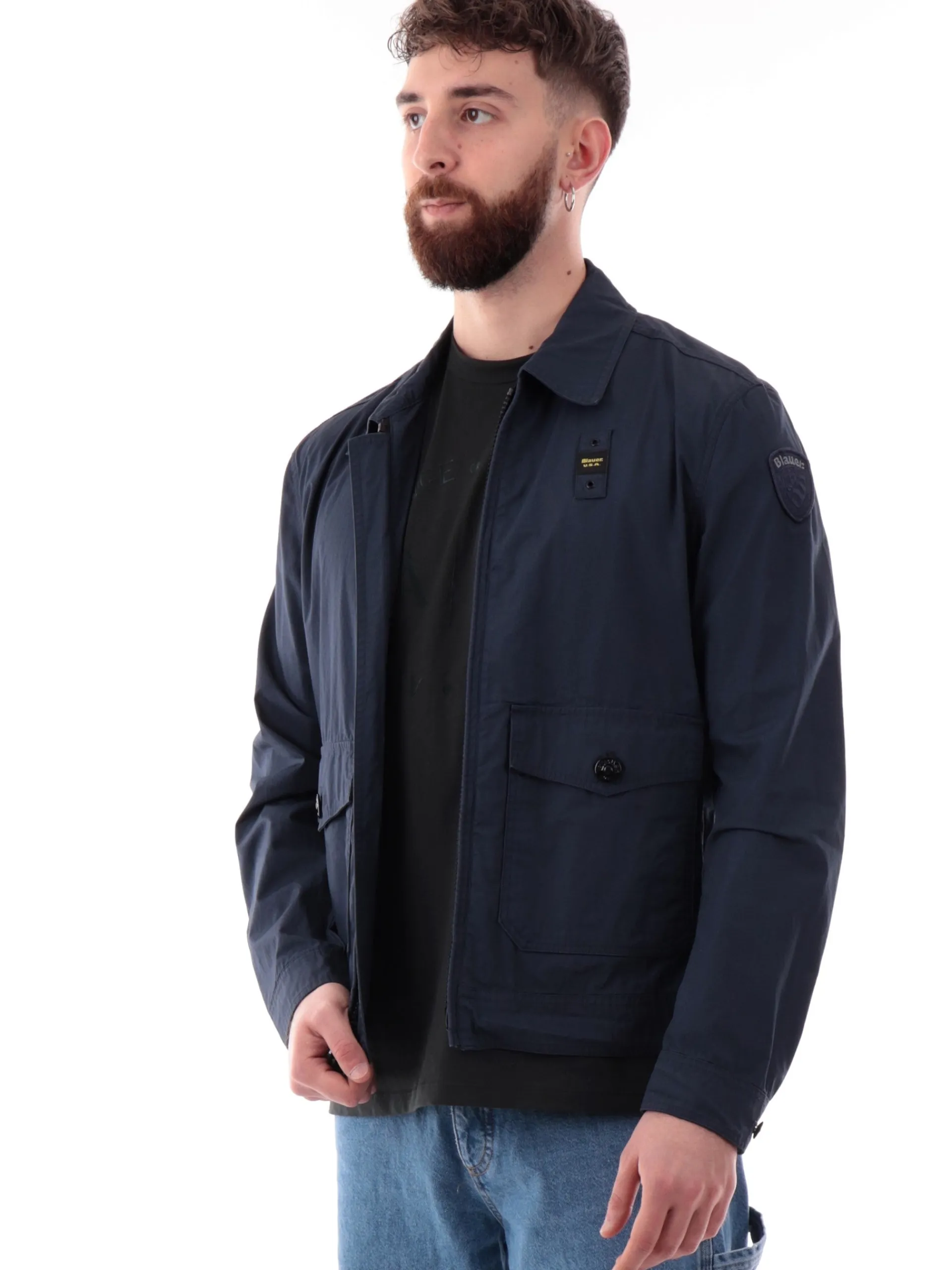 BLAUER Giubbini*Giacca blu da uomo con tasconi e colletto alla francese C04176006854