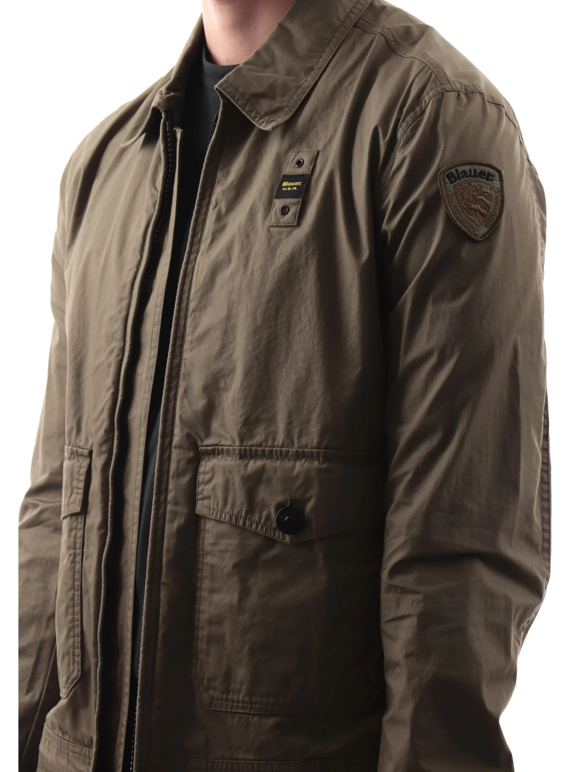BLAUER Giubbini*Giacca verde militare da uomo con tasconi e colletto alla francese C04176006854