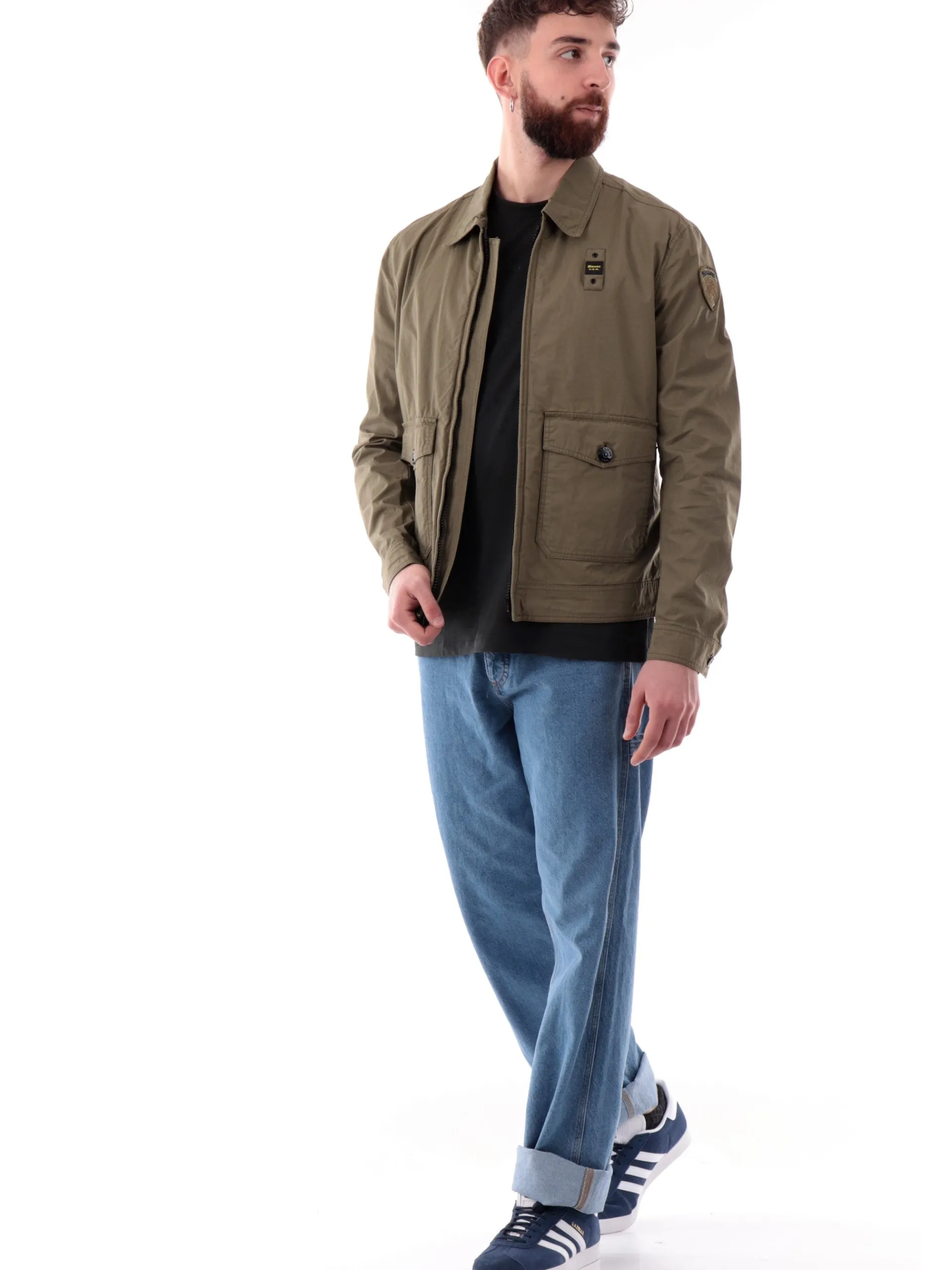 BLAUER Giubbini*Giacca verde militare da uomo con tasconi e colletto alla francese C04176006854