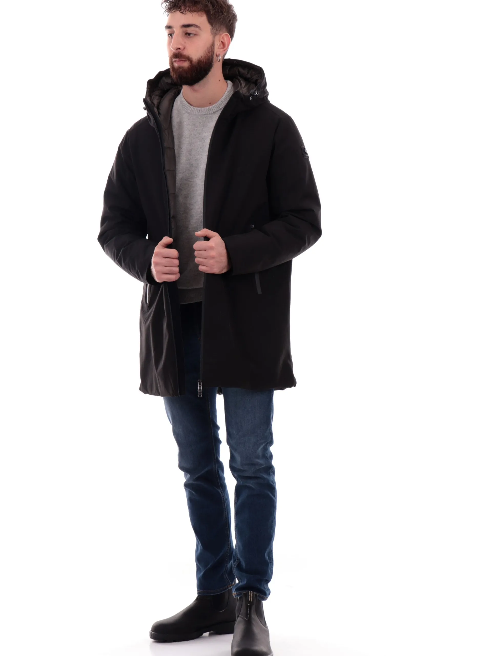CANADIAN Giubbotti*Giacca nera da uomo softshell con cappuccio Carignan Long G224390LG