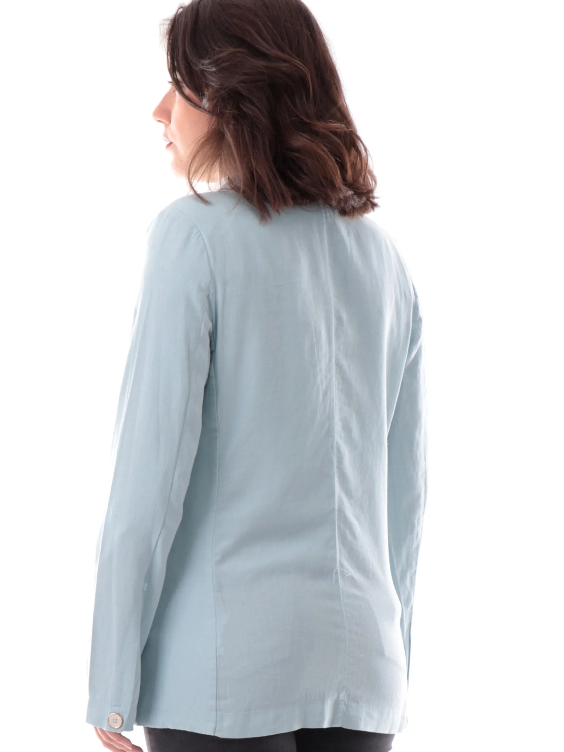 YES ZEE Giacche*Giacca cerimonia lino celeste da donna con rever G436V600