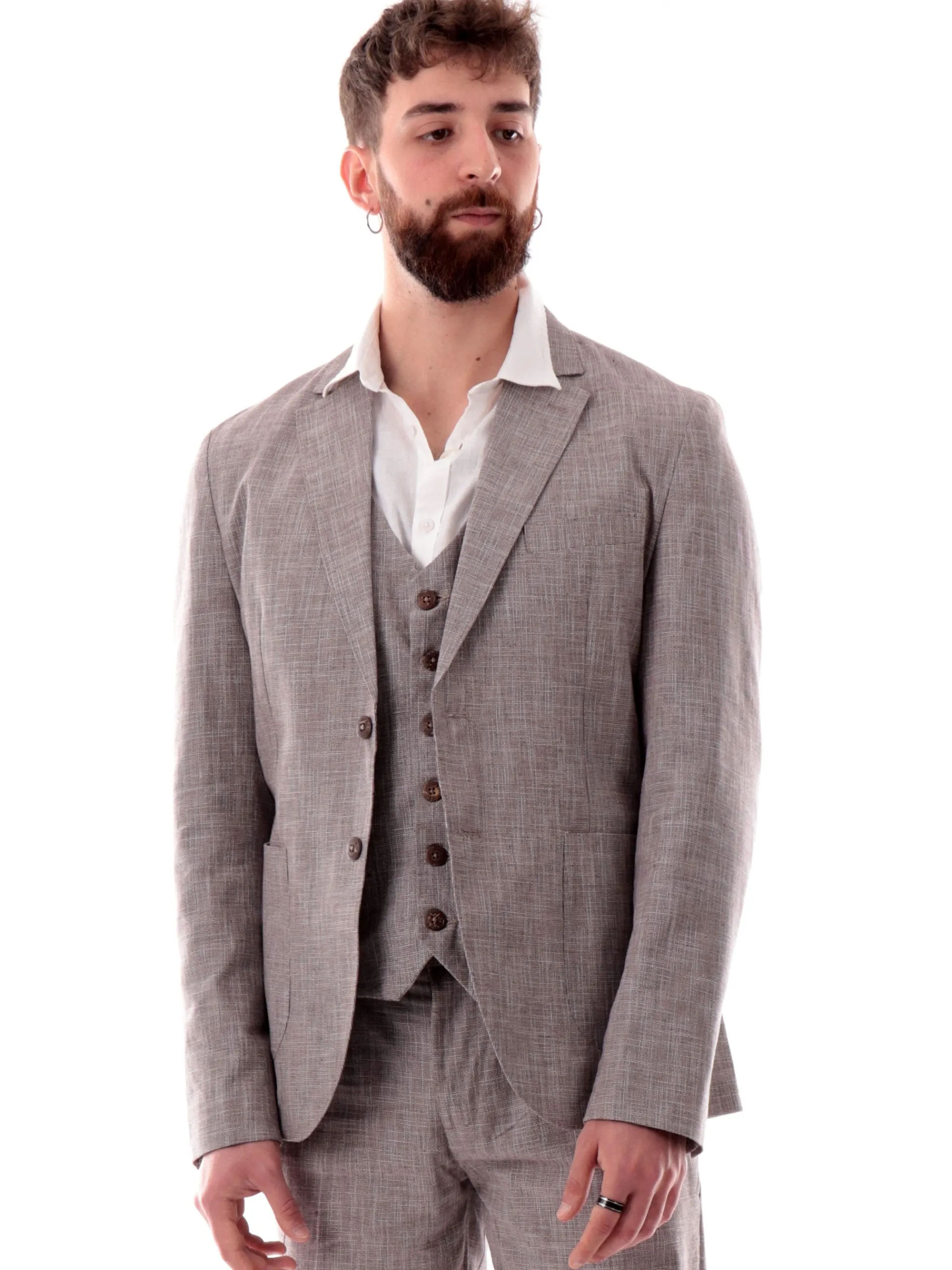 YES ZEE Giacche*Giacca elegante rigata grigia da uomo misto lino G557PW00