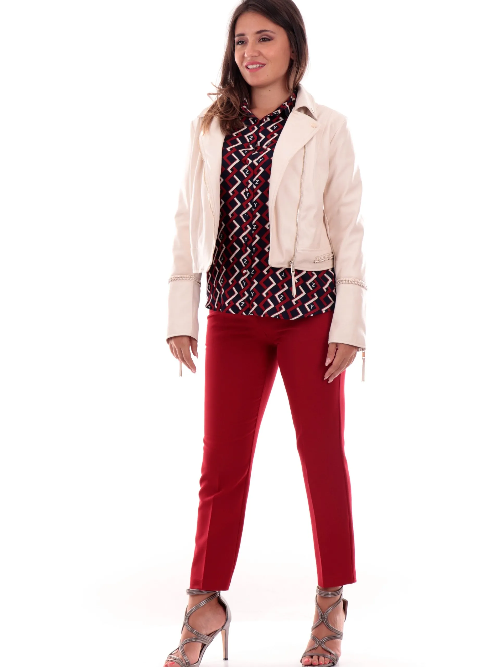 GUESS Giubbini*Giacca Beige da donna Chiodo Biker Alice Chain Cropped W4YL21WE480