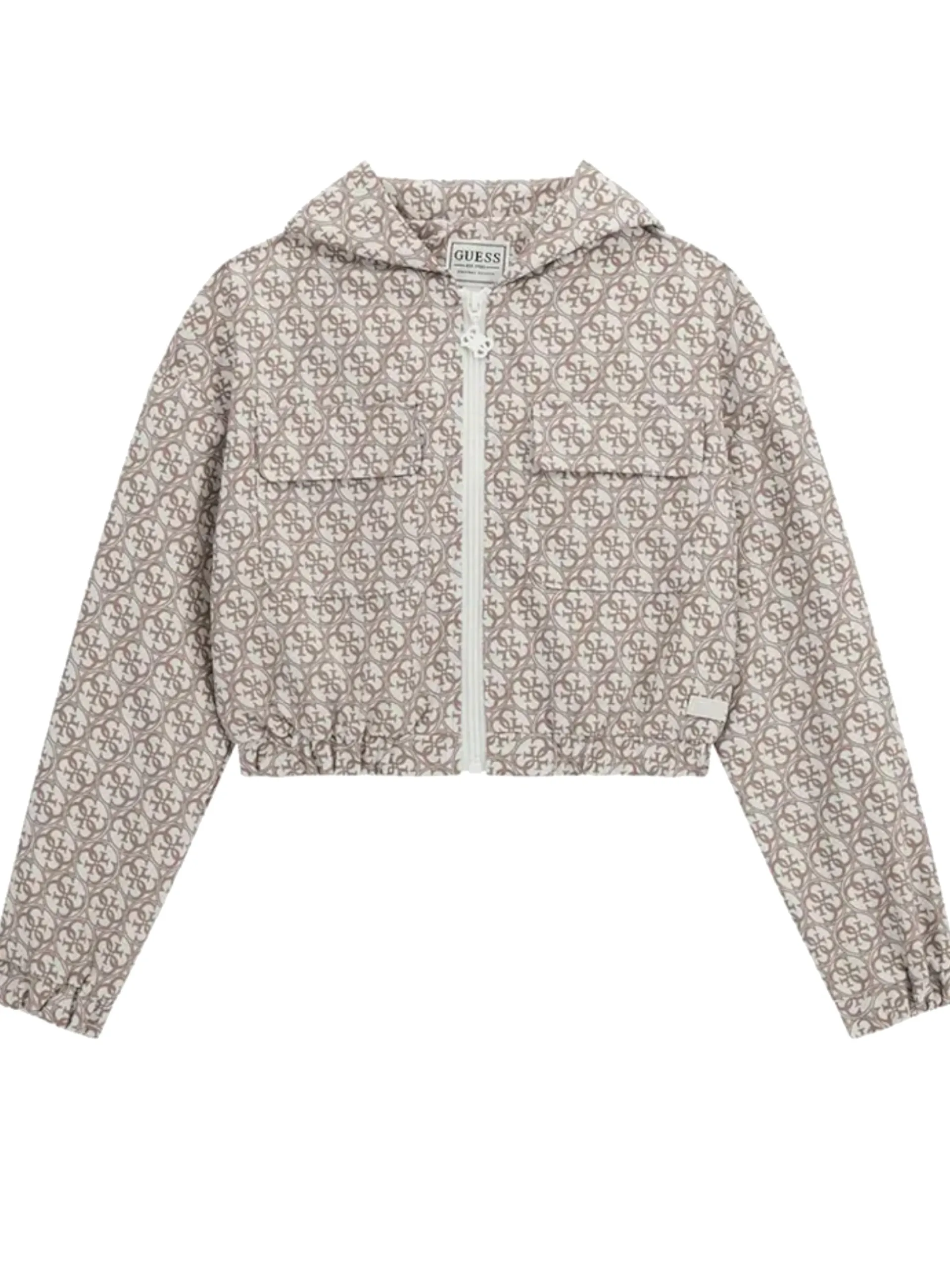 GUESS Capispalla*Giacca crop beige da bambina logo all over J5RQ03WH2K0