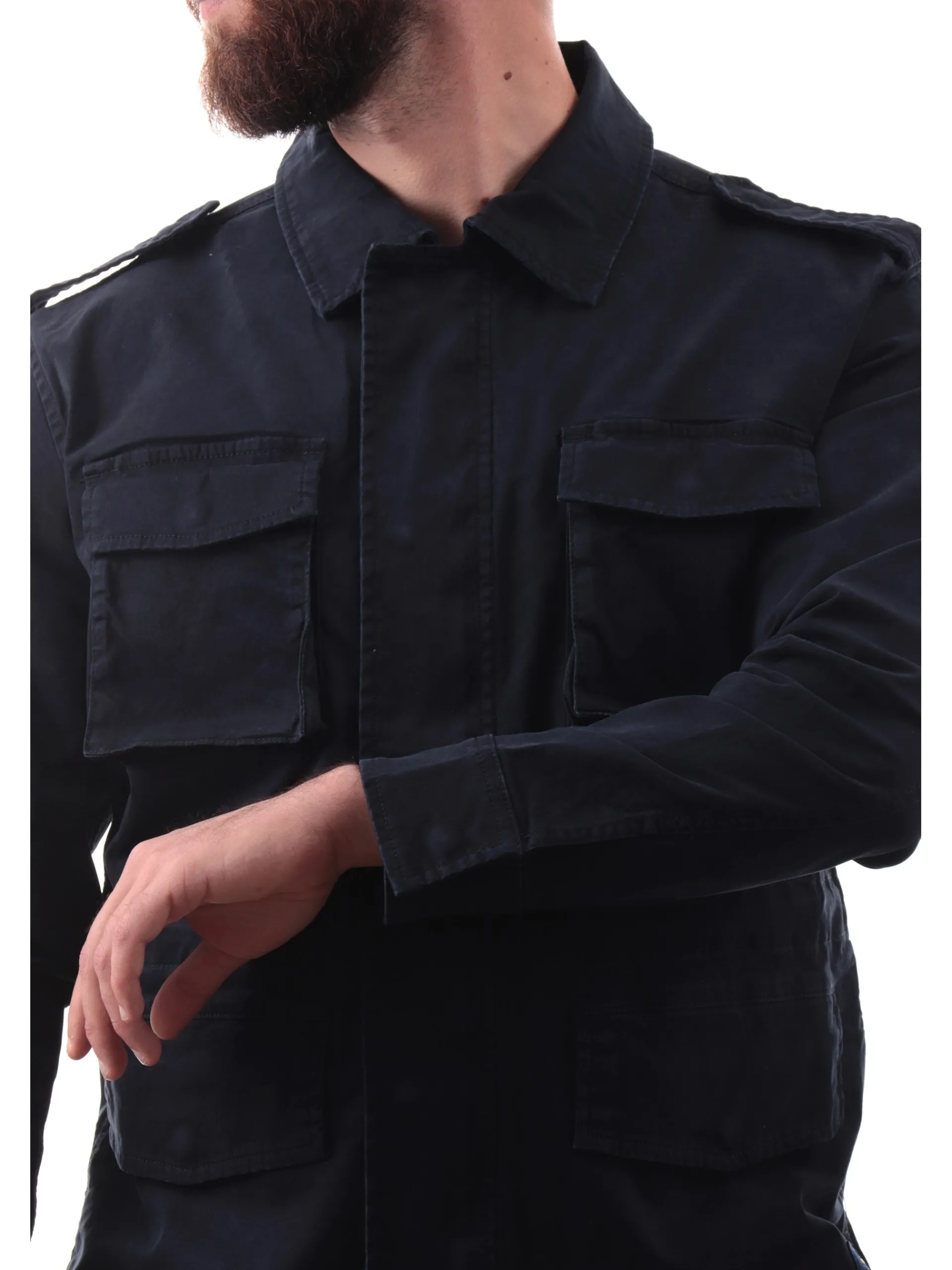 IMPURE Giubbini*Giacca blu Sahariana da uomo con tasconi FISHER