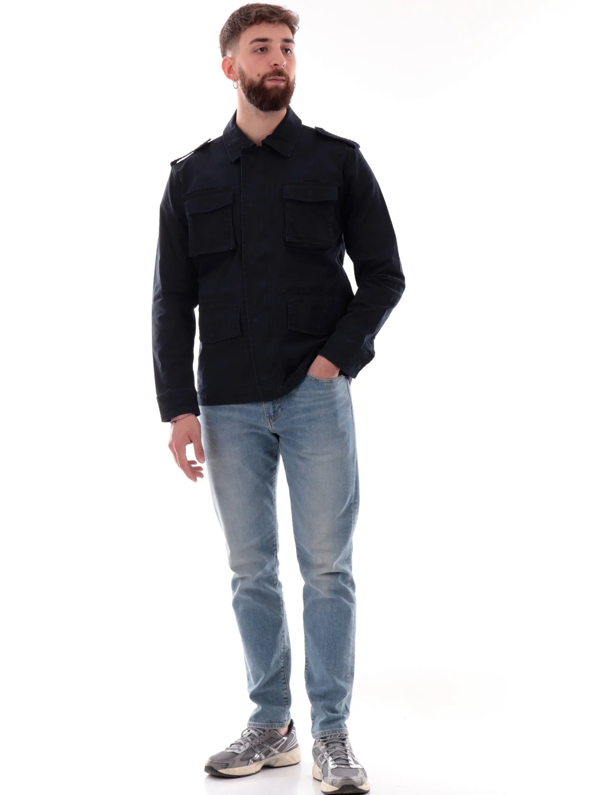 IMPURE Giubbini*Giacca blu Sahariana da uomo con tasconi FISHER