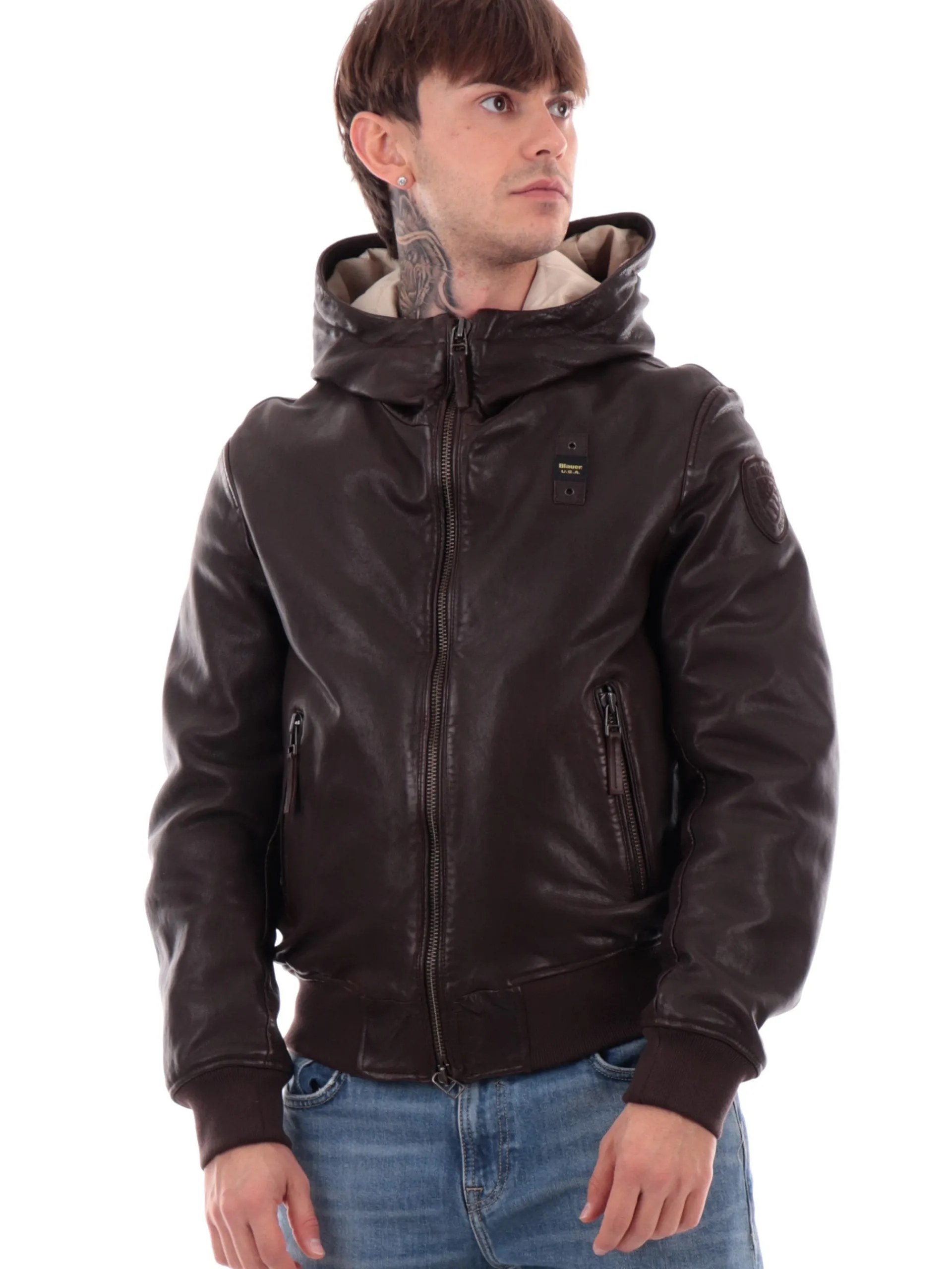 BLAUER Giubbini*Giacca in pelle marrone da uomo L01379007014