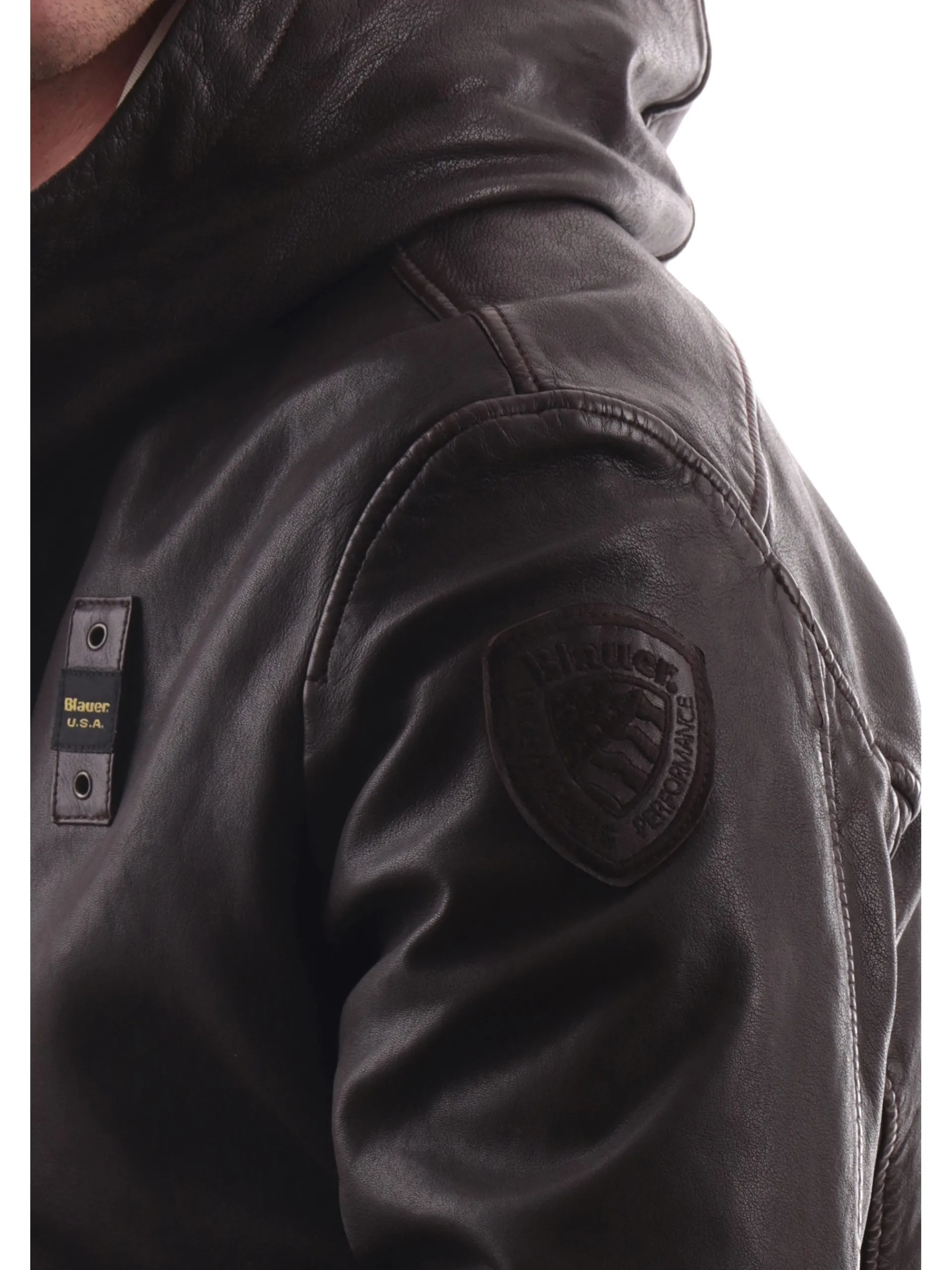 BLAUER Giubbini*Giacca in pelle marrone da uomo L01379007014