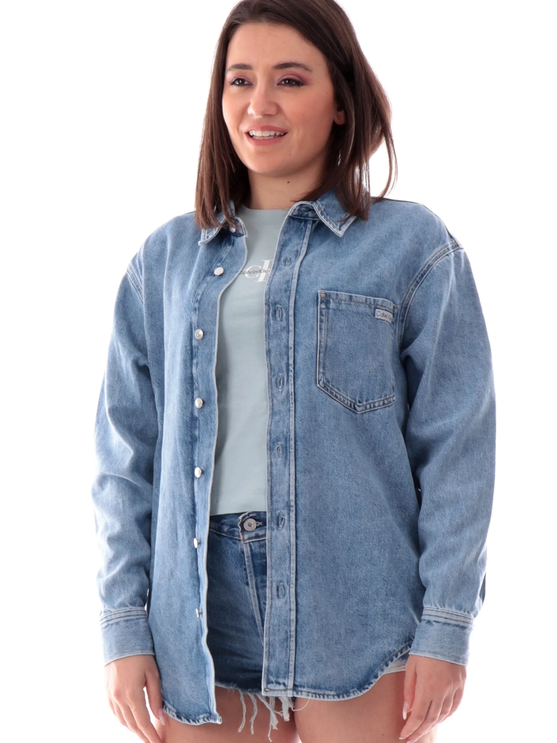 CALVIN KLEIN Top & Camicie*Giacca jeans blu da donna vestibilità morbida J20J225516