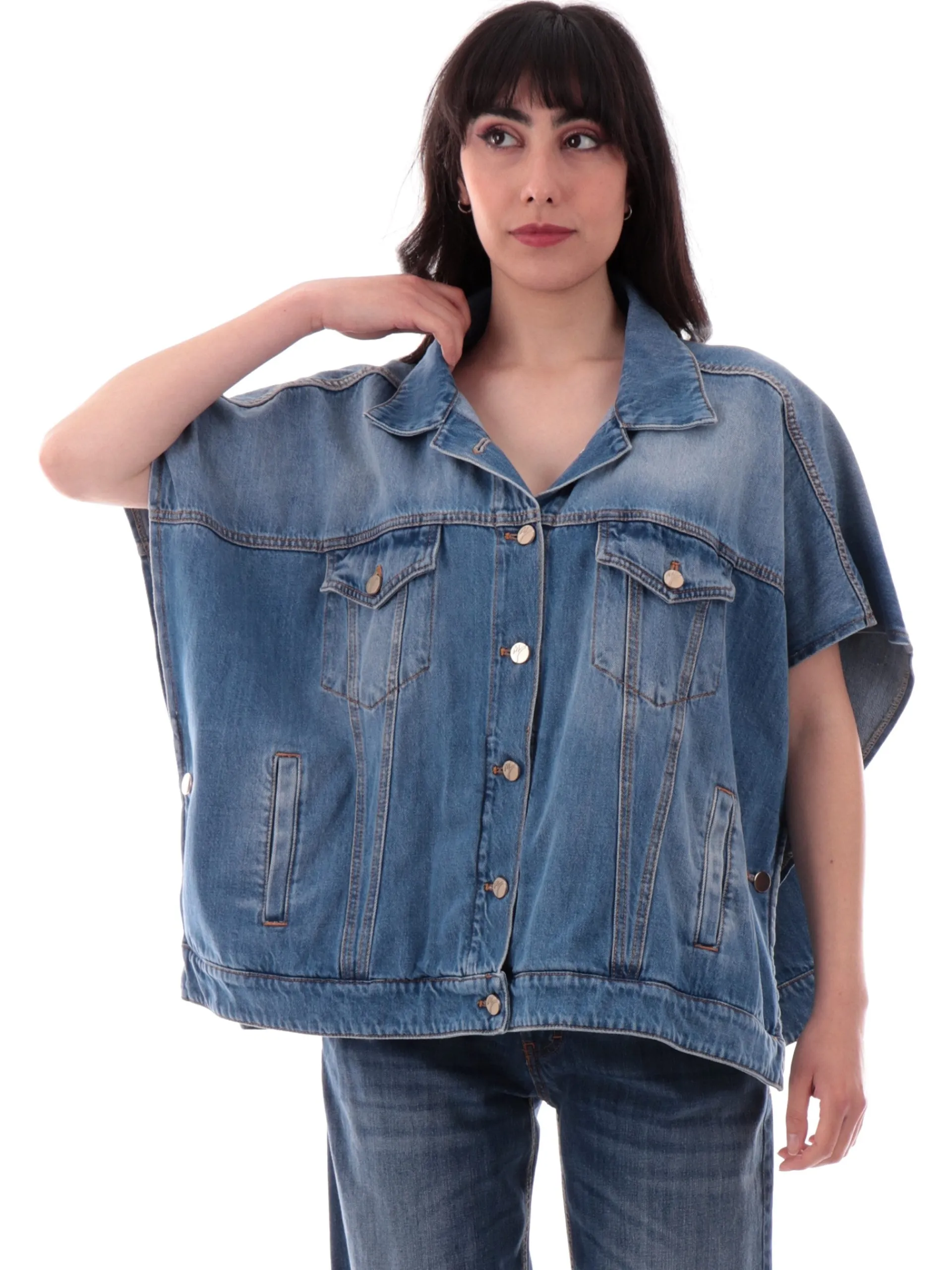 MANILA GRACE Giubbini*Giacca Jeans donna a mantella K319CUMZ-003