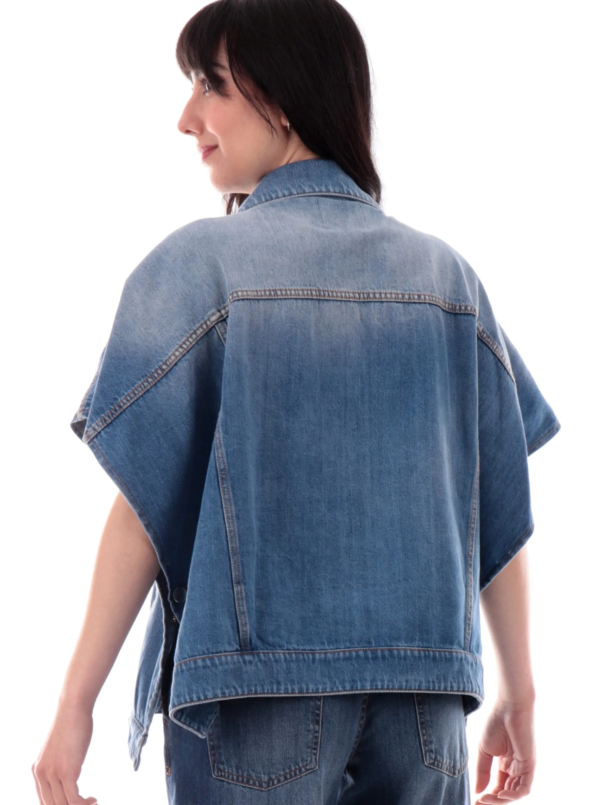 MANILA GRACE Giubbini*Giacca Jeans donna a mantella K319CUMZ-003