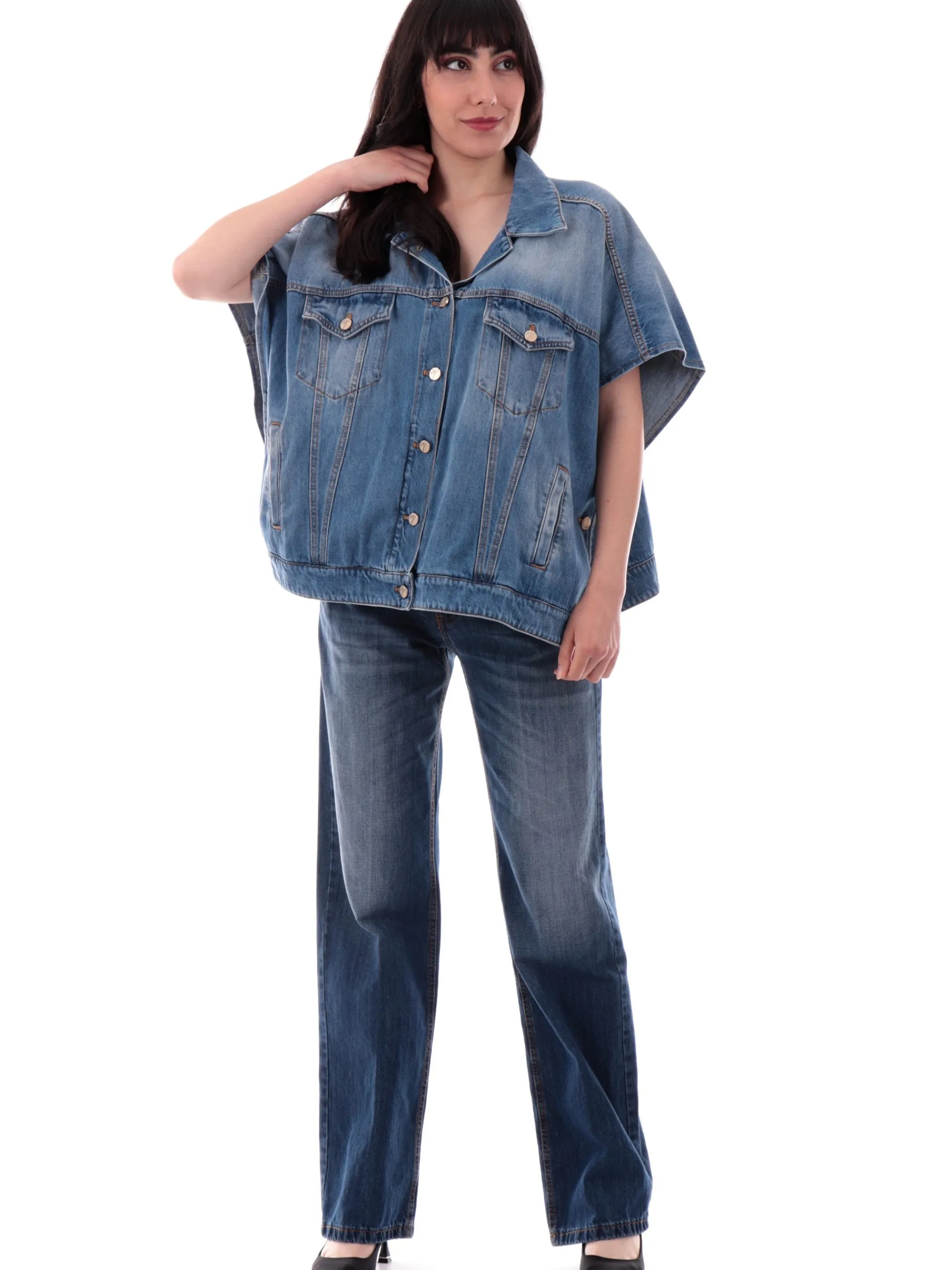 MANILA GRACE Giubbini*Giacca Jeans donna a mantella K319CUMZ-003