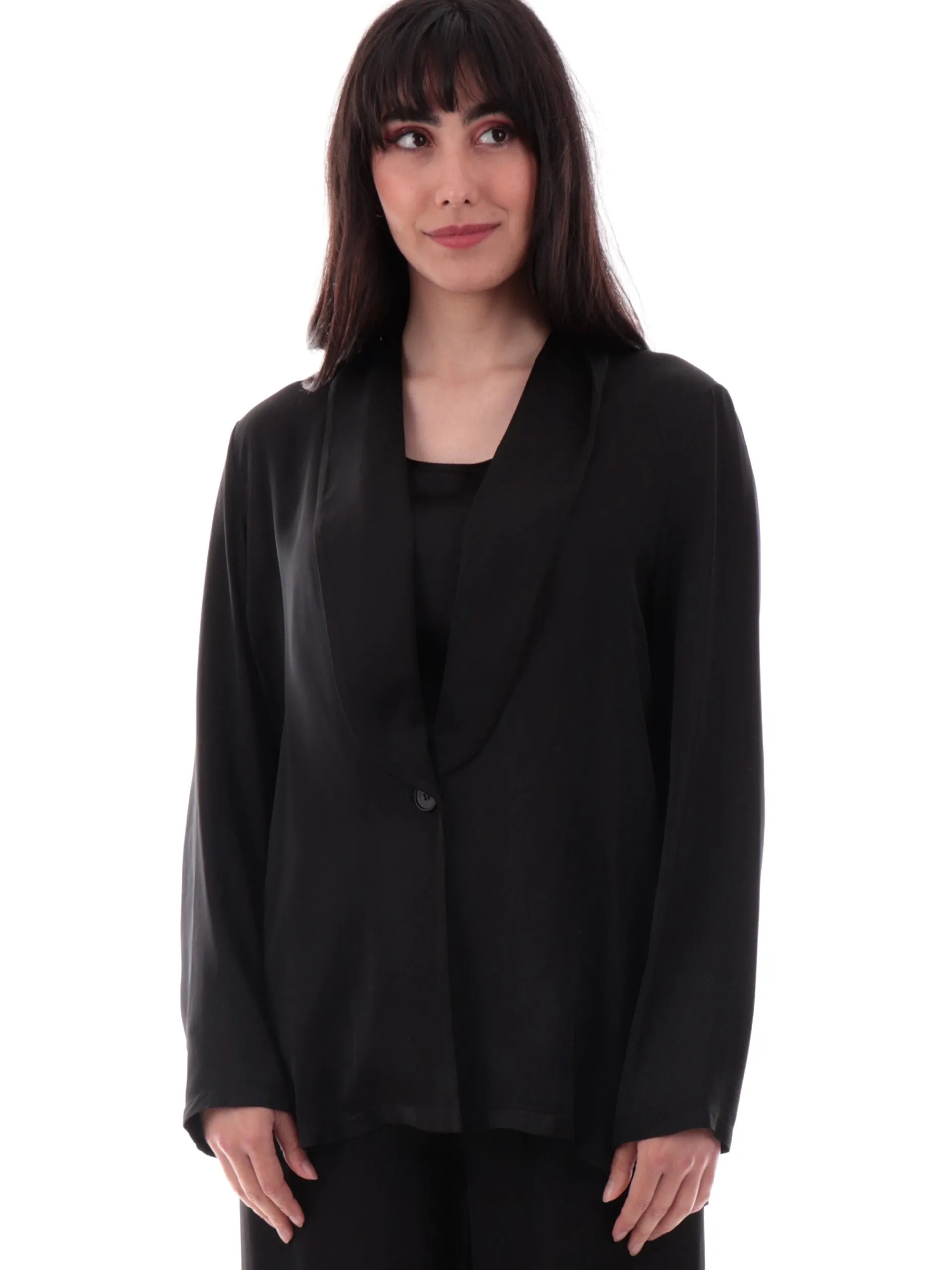 MANILA GRACE Giacche*Giacca nera da donna in raso Blazer Smoking G049VUMA