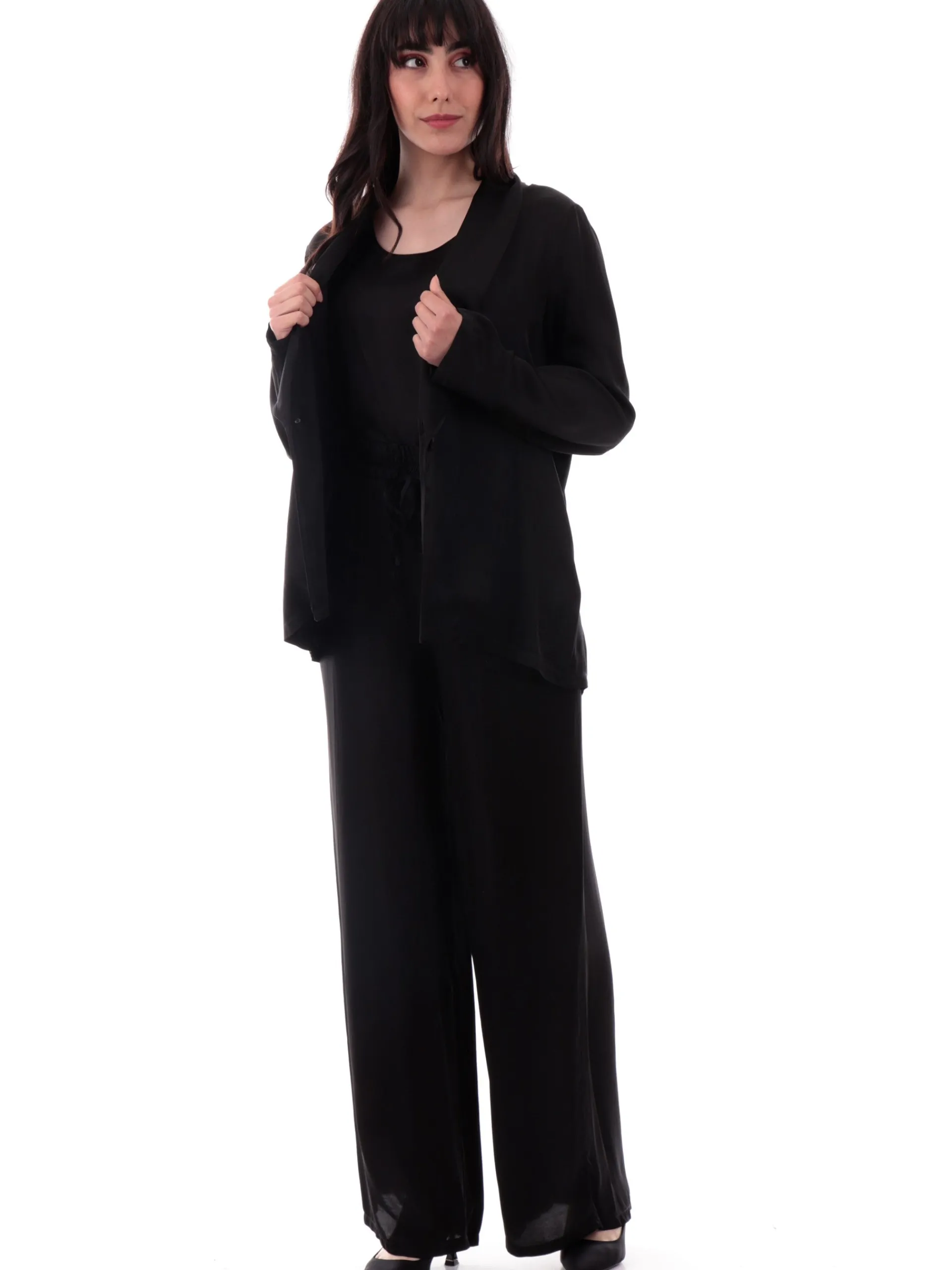 MANILA GRACE Giacche*Giacca nera da donna in raso Blazer Smoking G049VUMA