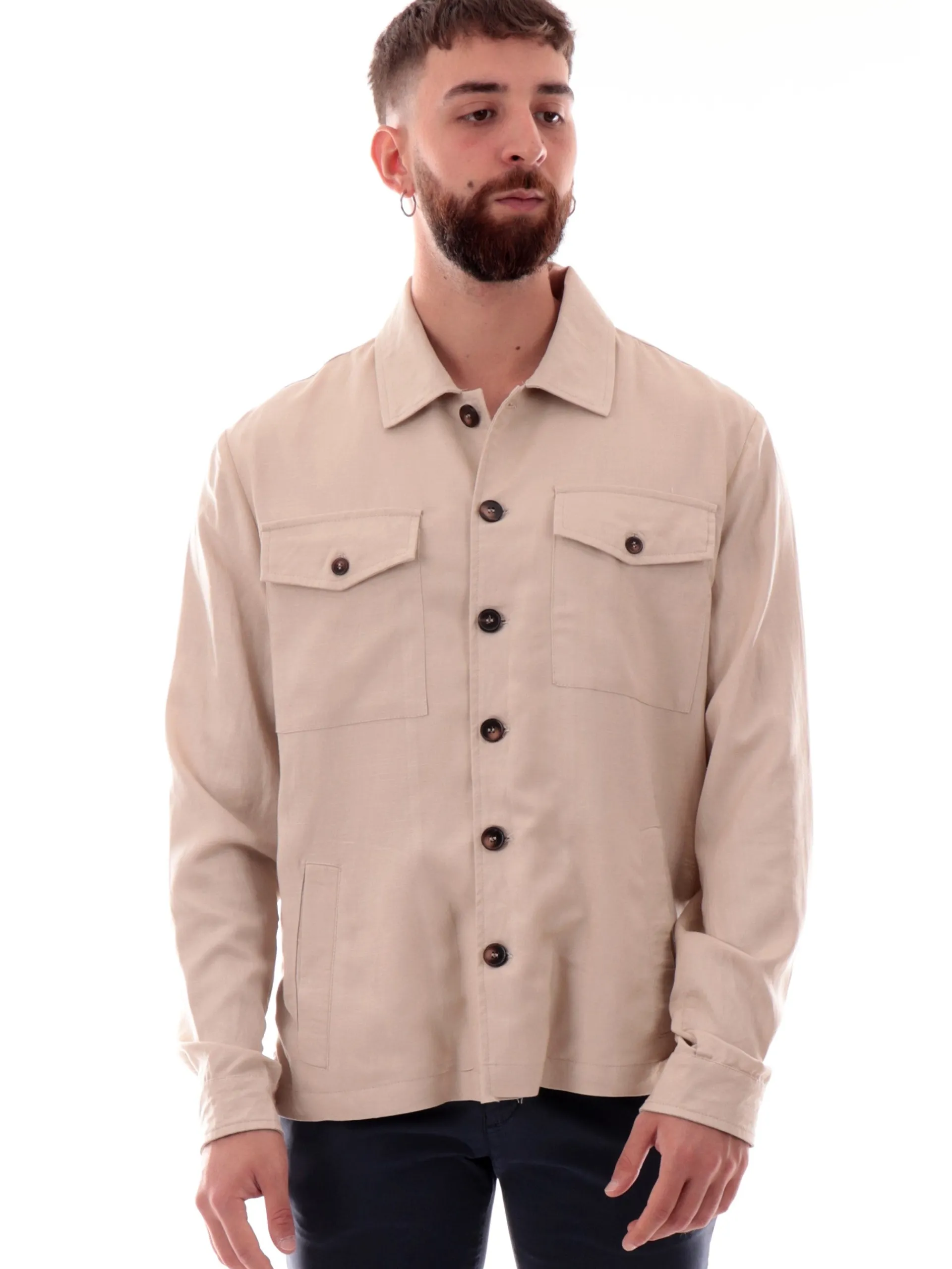 MARKUP Giacche*Giacca Beige da uomo con colletto e tasche modello safari Overshirt MK896185