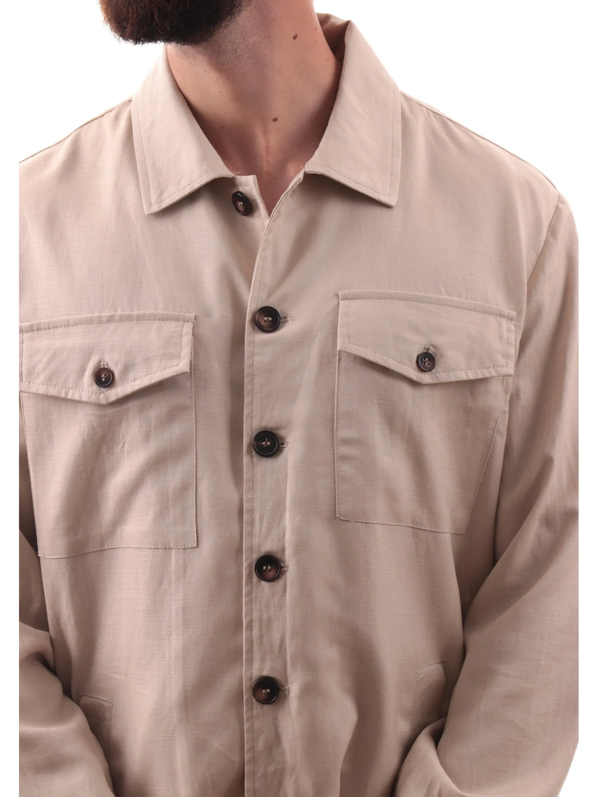 MARKUP Giacche*Giacca Beige da uomo con colletto e tasche modello safari Overshirt MK896185