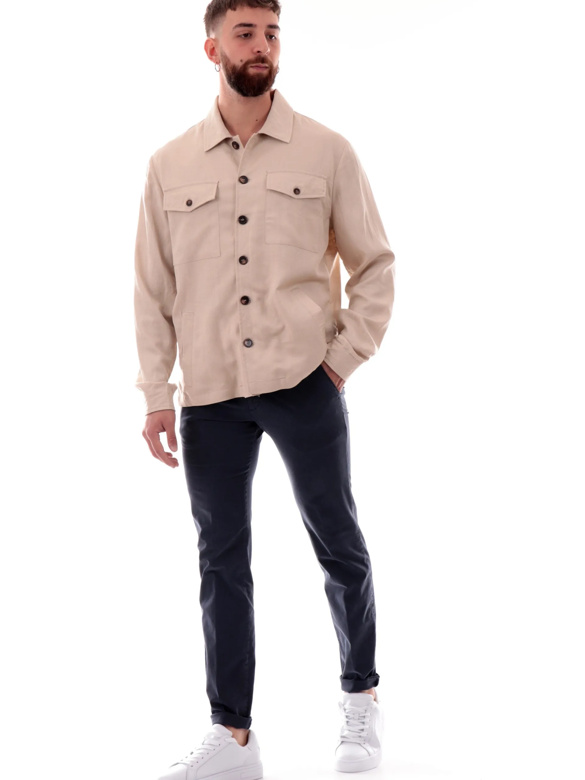 MARKUP Giacche*Giacca Beige da uomo con colletto e tasche modello safari Overshirt MK896185