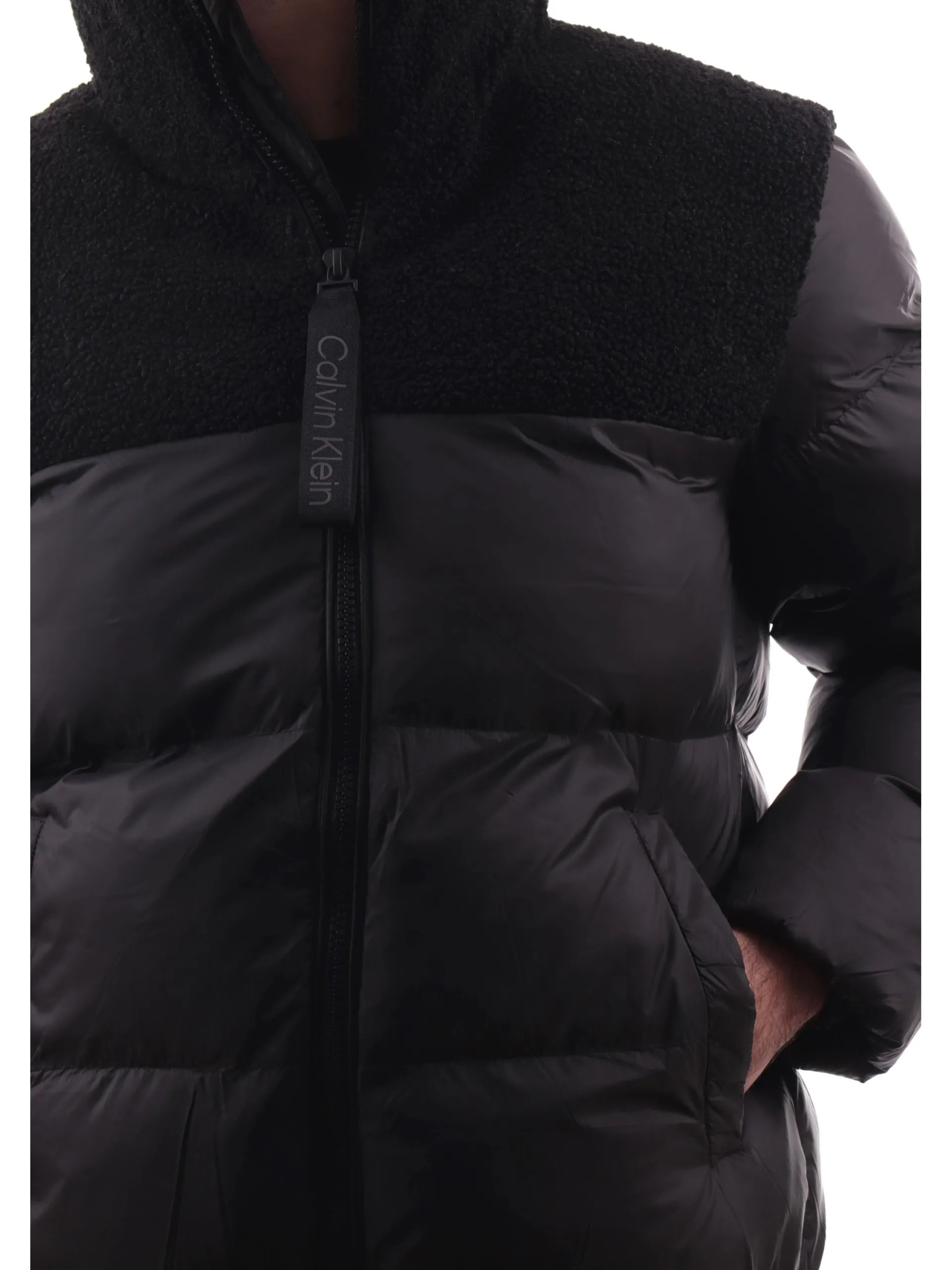 CALVIN KLEIN Giubbini*Giacca montone nera da uomo Sherpa Puffer J30J326091