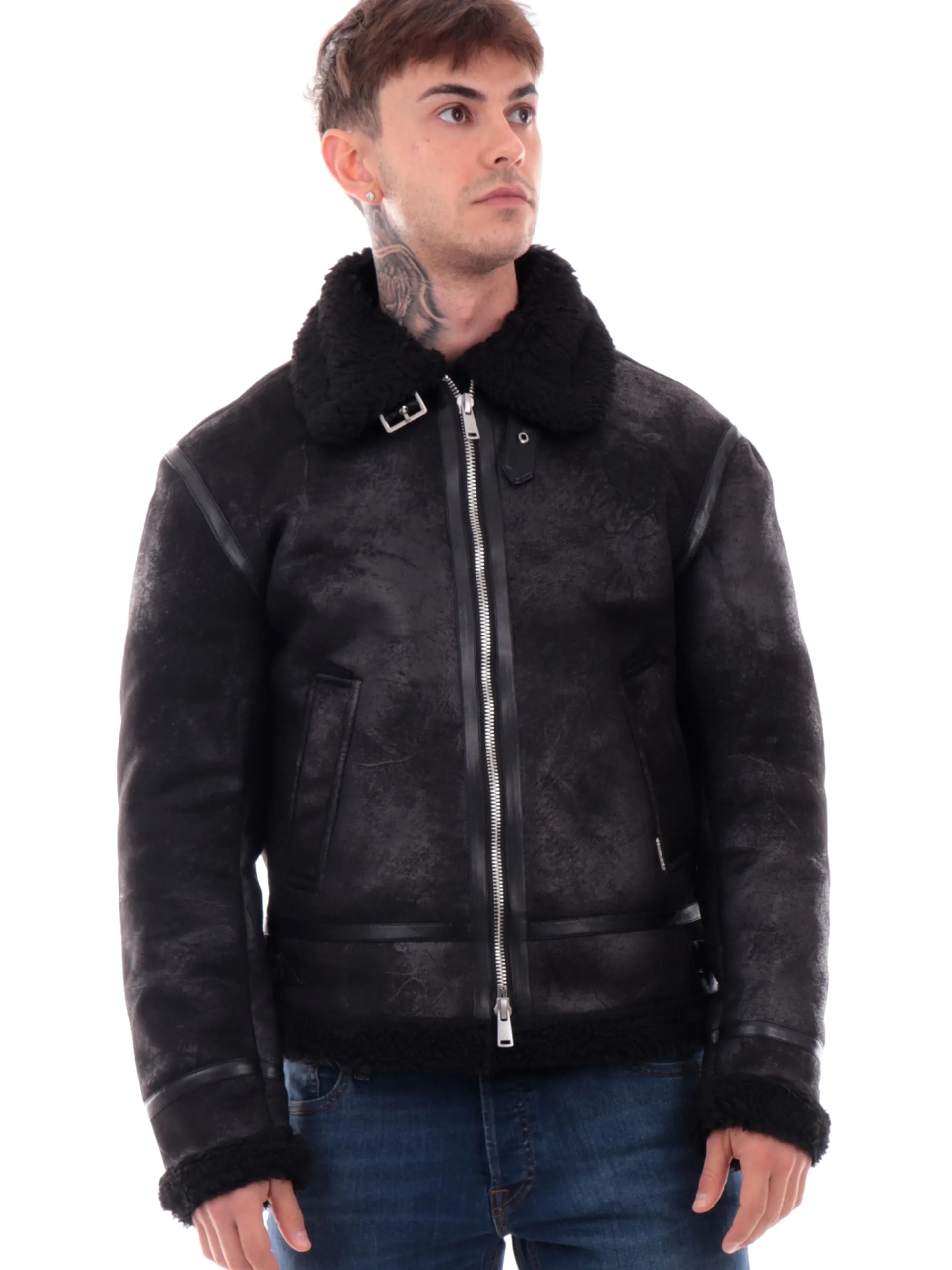 GIANNI LUPO Giubbotti*Giacca montone nera da uomo eco-friendly GL9800