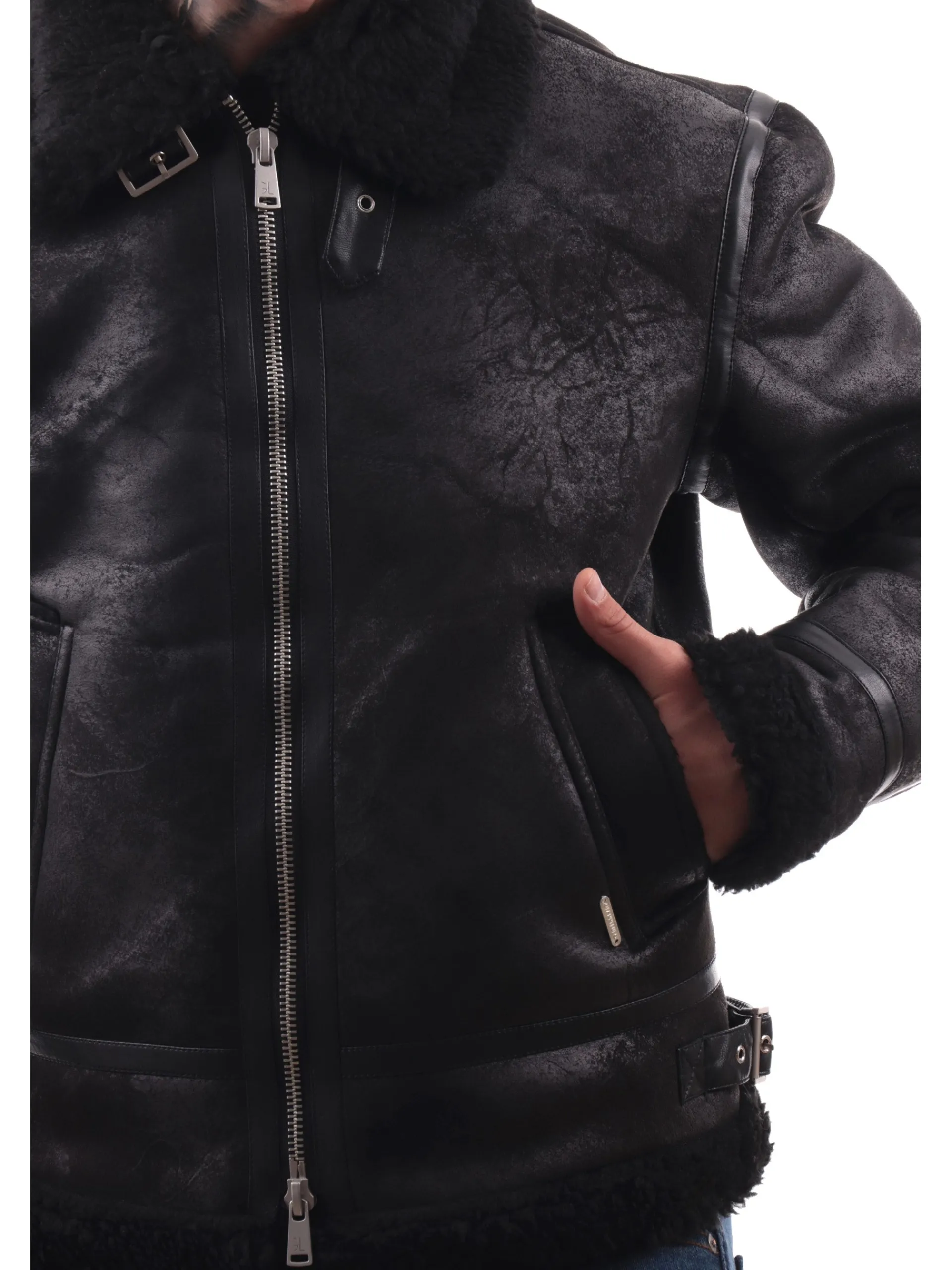 GIANNI LUPO Giubbotti*Giacca montone nera da uomo eco-friendly GL9800