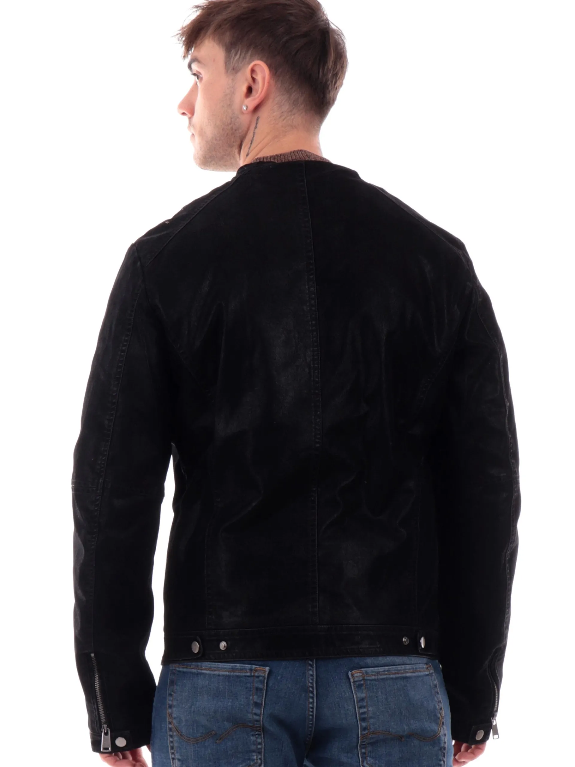 GIANNI LUPO Giubbini*Giacca pelle nera da uomo eco-friendly GL9793