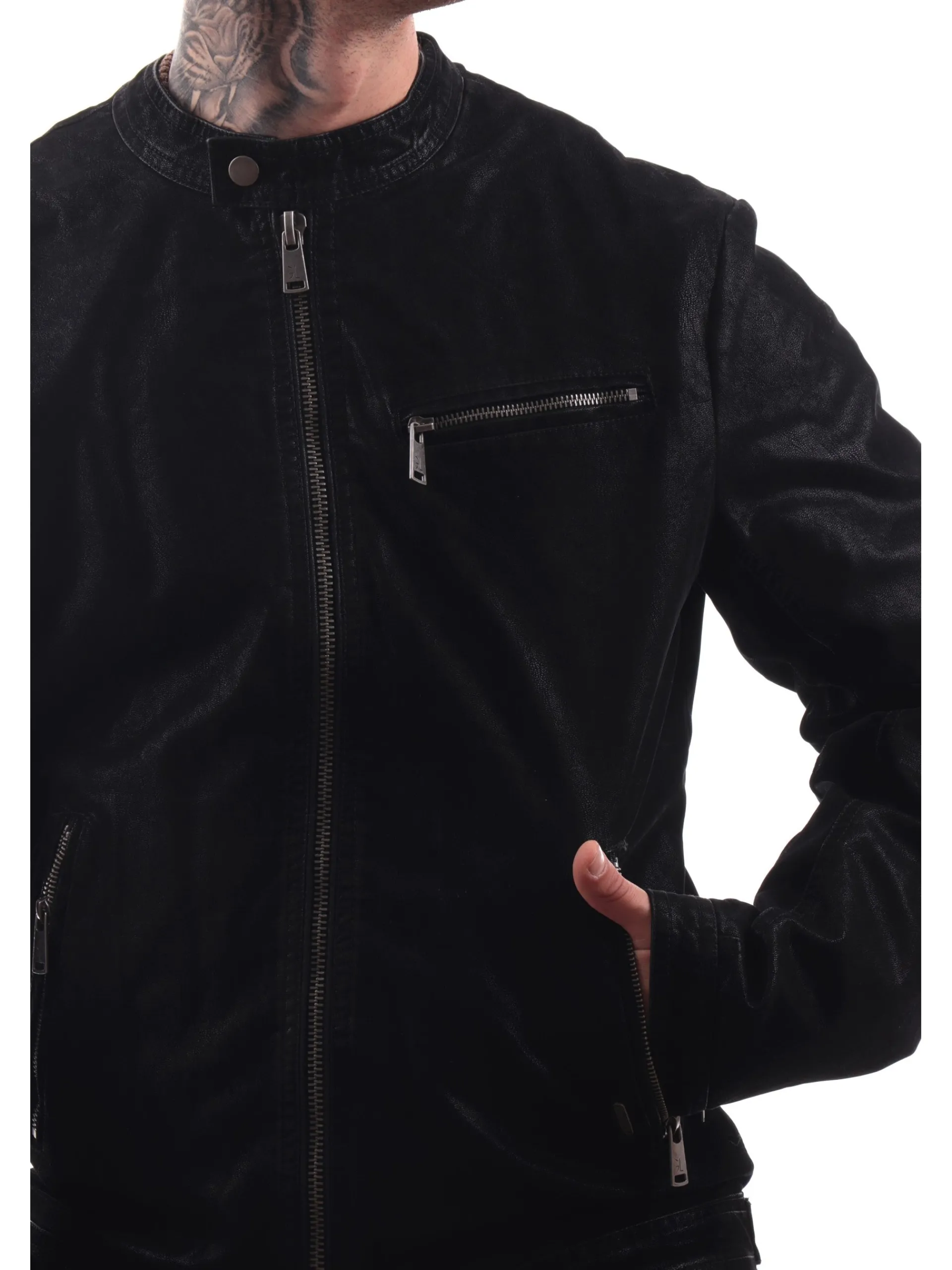 GIANNI LUPO Giubbini*Giacca pelle nera da uomo eco-friendly GL9793