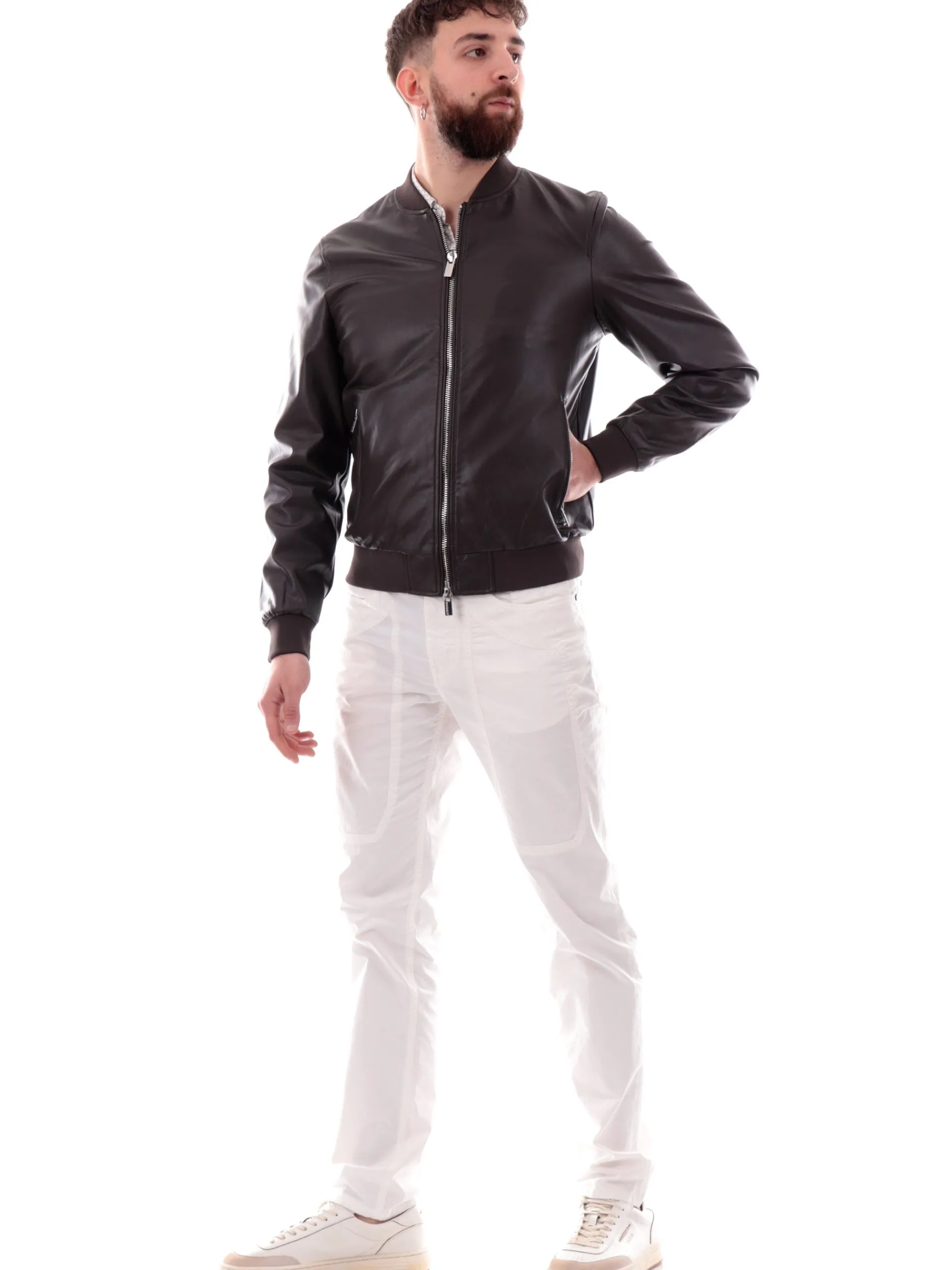 MARKUP Giubbini*Giacca pelle marrone da uomo Eco MK14005
