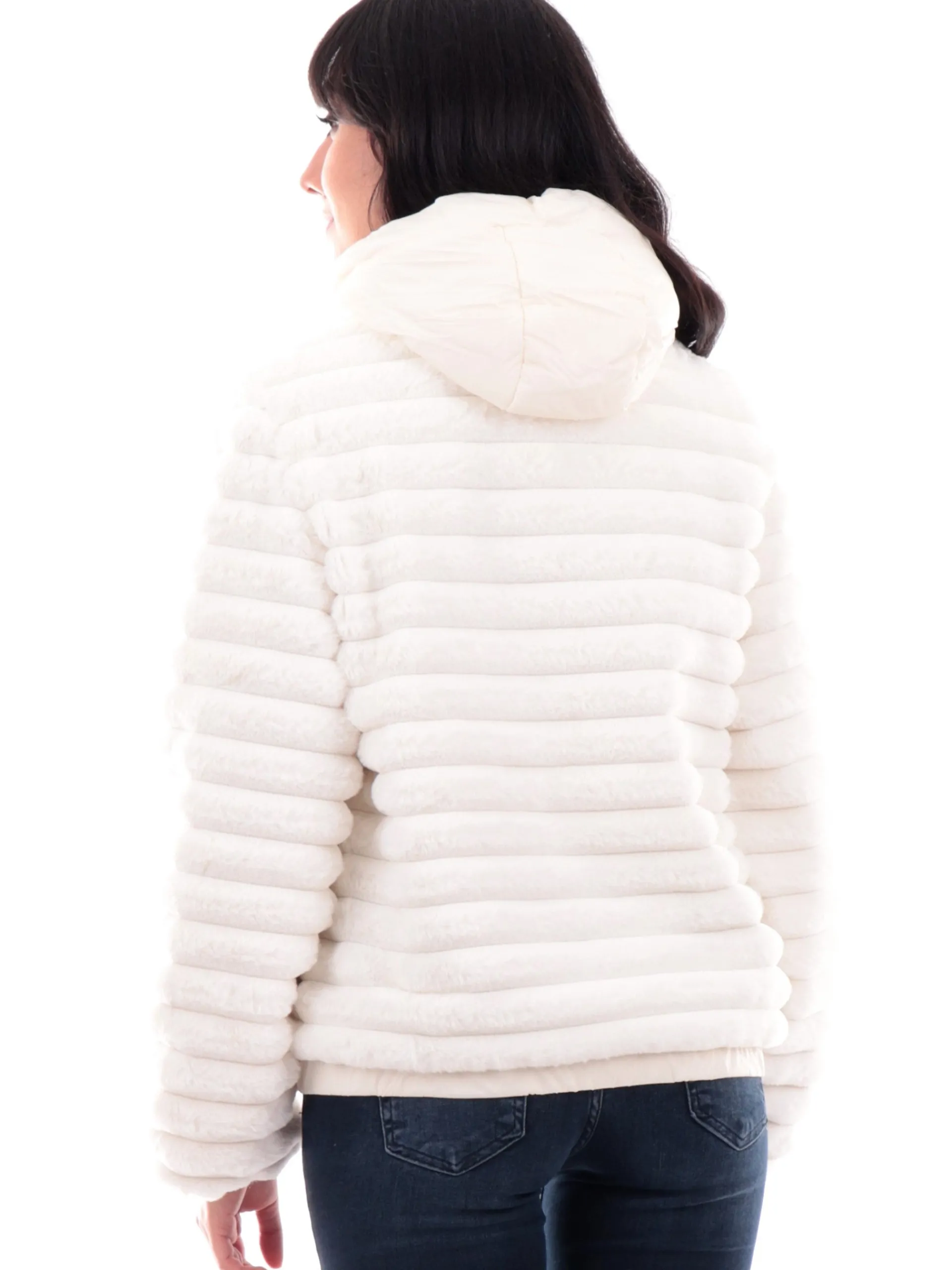 YES ZEE Giubbini*Giacca pelliccia eco bianca da donna full zip con cappuccio J012K2000