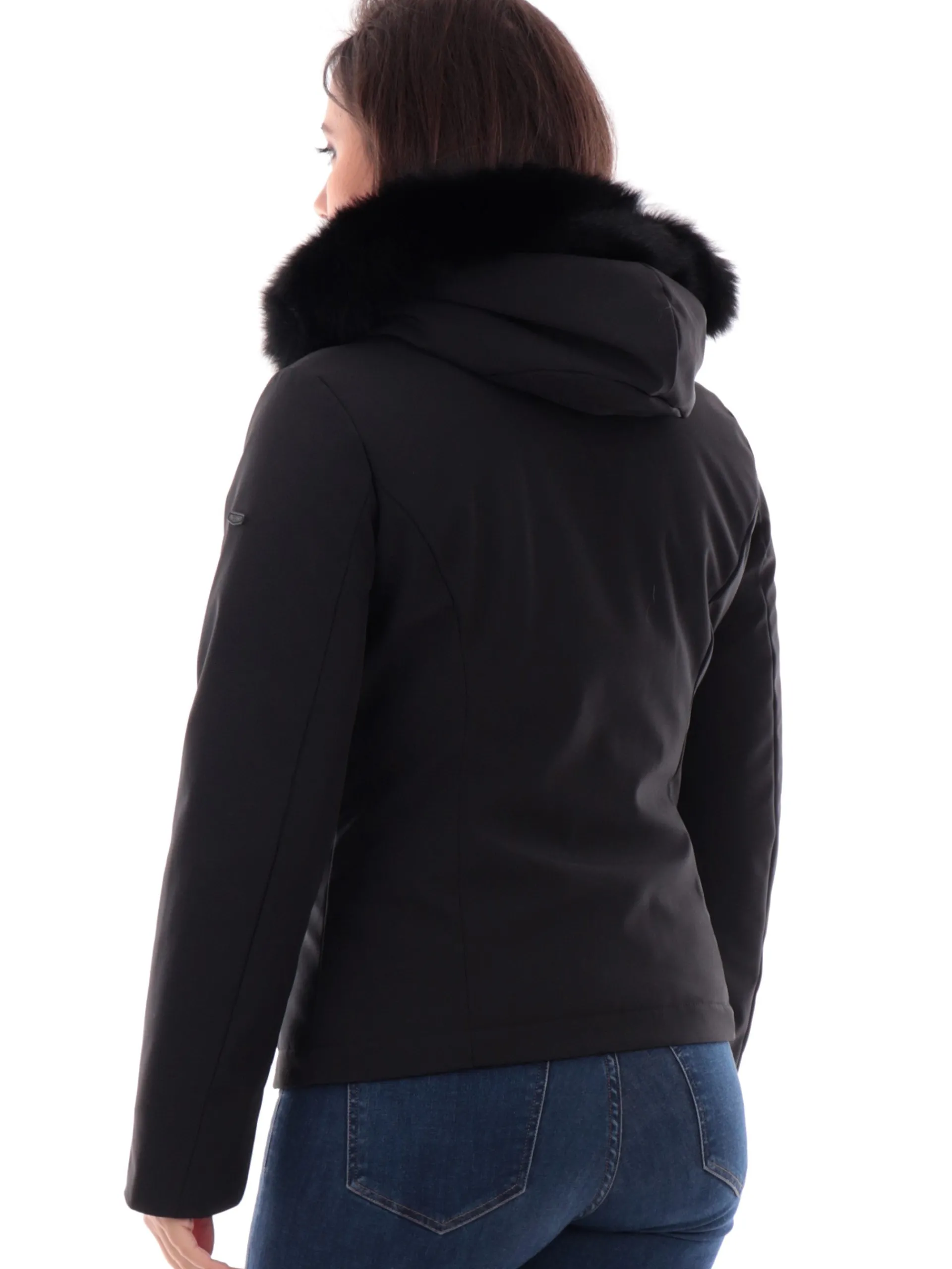REFRIGIWEAR Giubbini*Giacca Short Tech nera da donna con pelliccia eco W99208