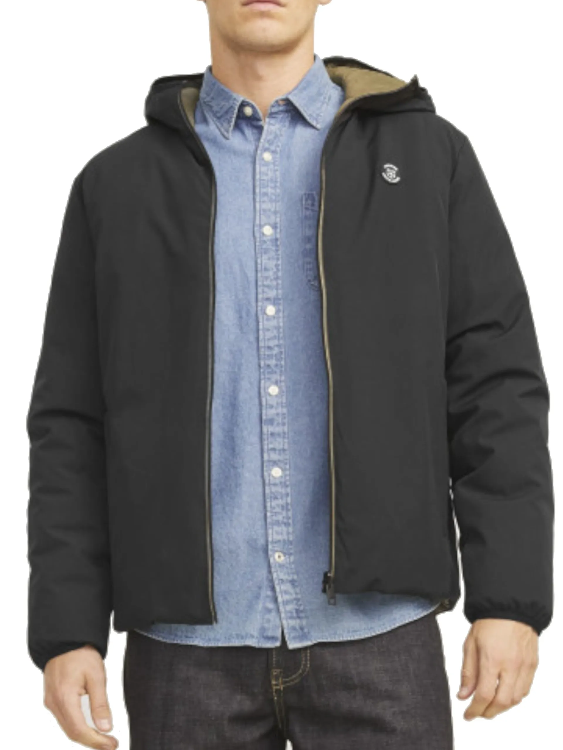 JACK&JONES Giubbini*Giacca reversibile Jack Jones nera e verde da uomo 12259367