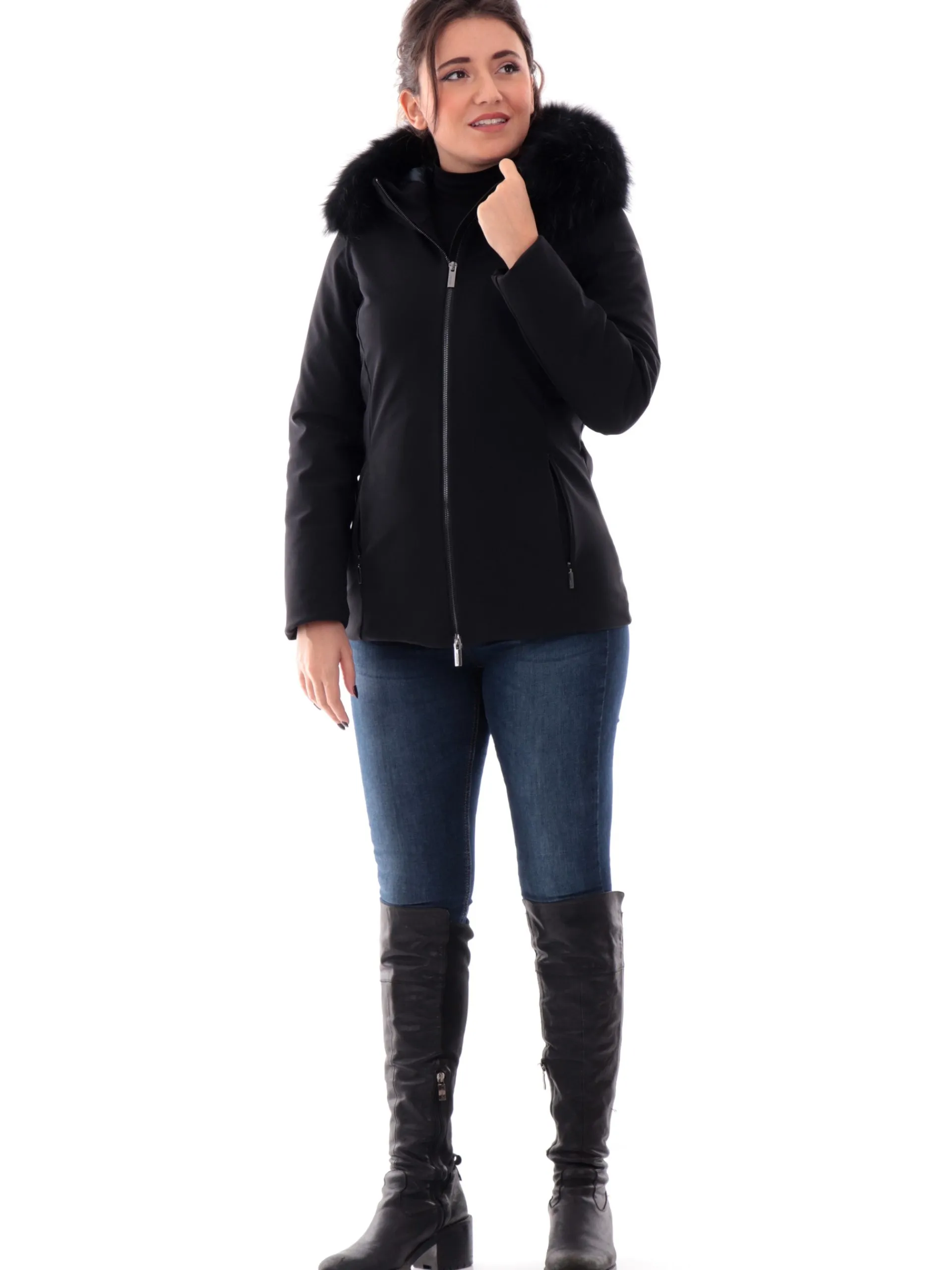 RRD Giubbotti*Giacca nera da donna con pelliccia Winter Storm Fur Wom W24501FT