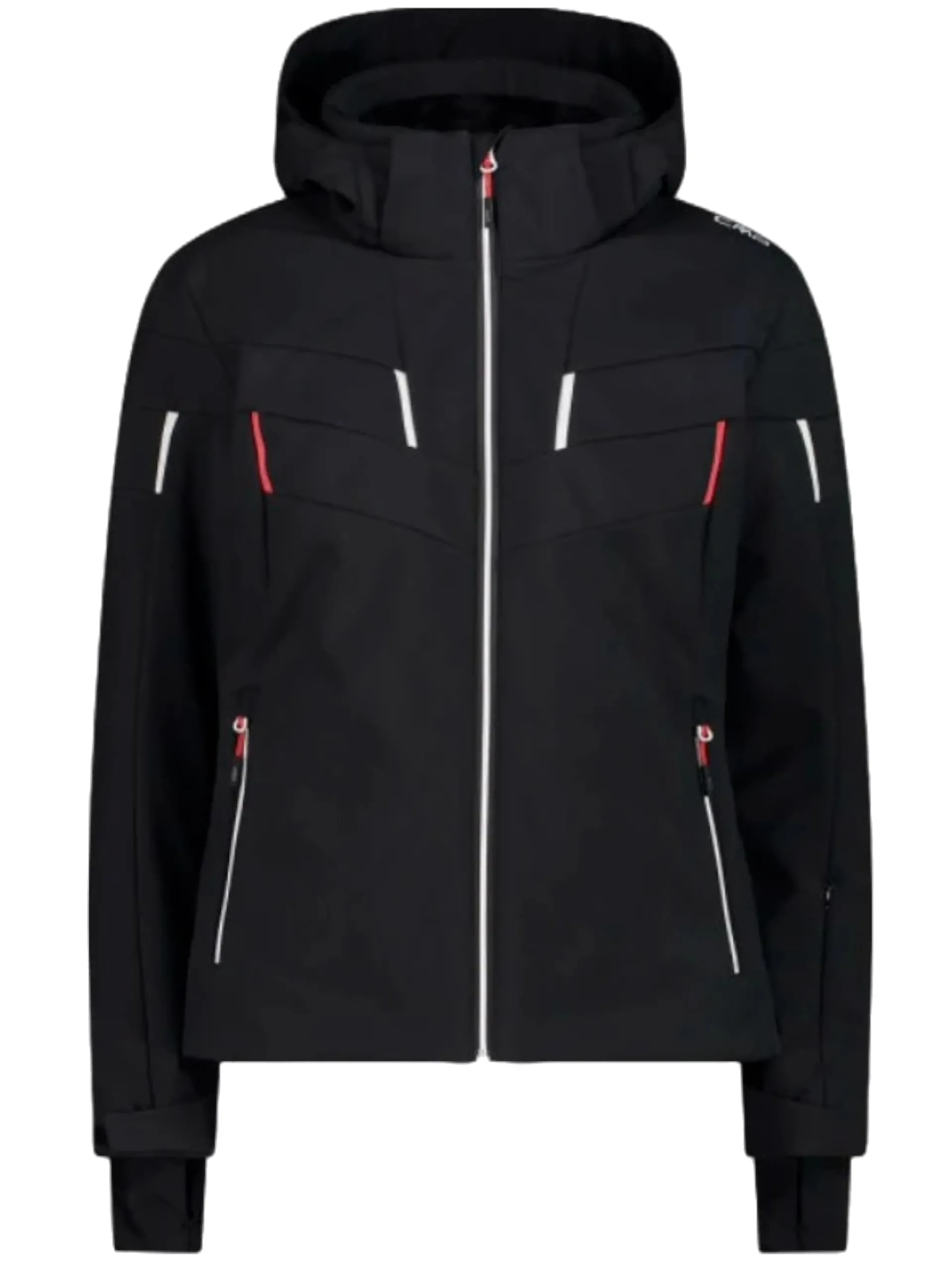 CMP Abbigliamento|Giubbini*Giacca sci nera da donna inserti rossi e bianchi 34W4536
