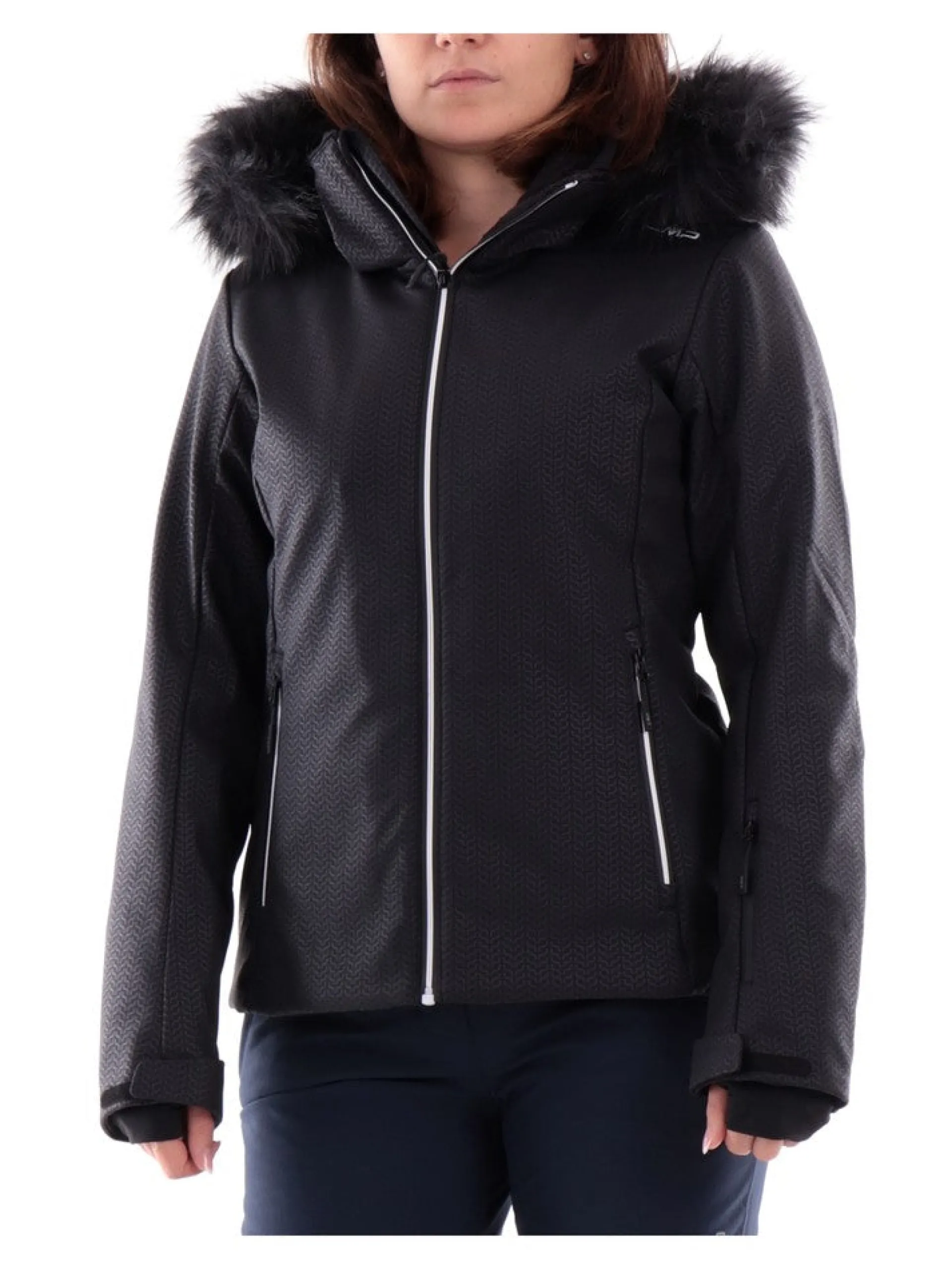 CMP Abbigliamento|Giubbini*Giacca sci nera da donna con ecopelliccia 33W0646F