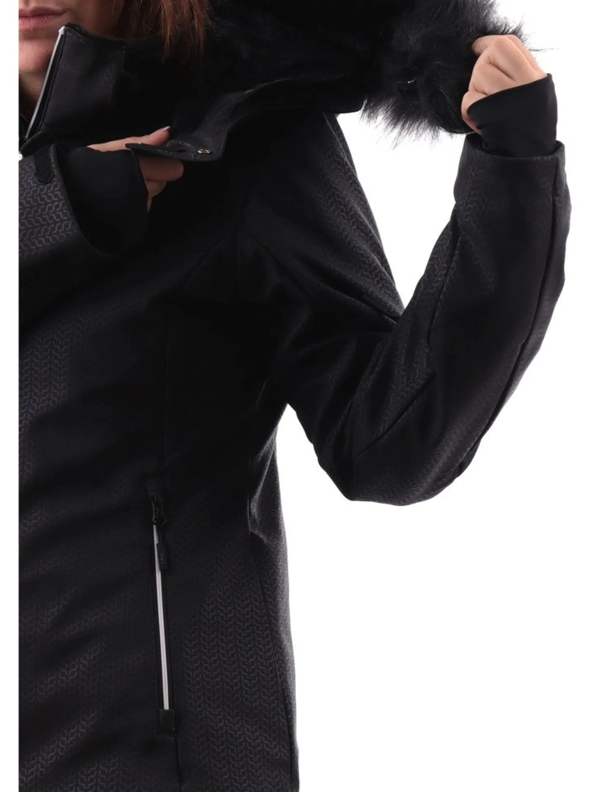 CMP Abbigliamento|Giubbini*Giacca sci nera da donna con ecopelliccia 33W0646F