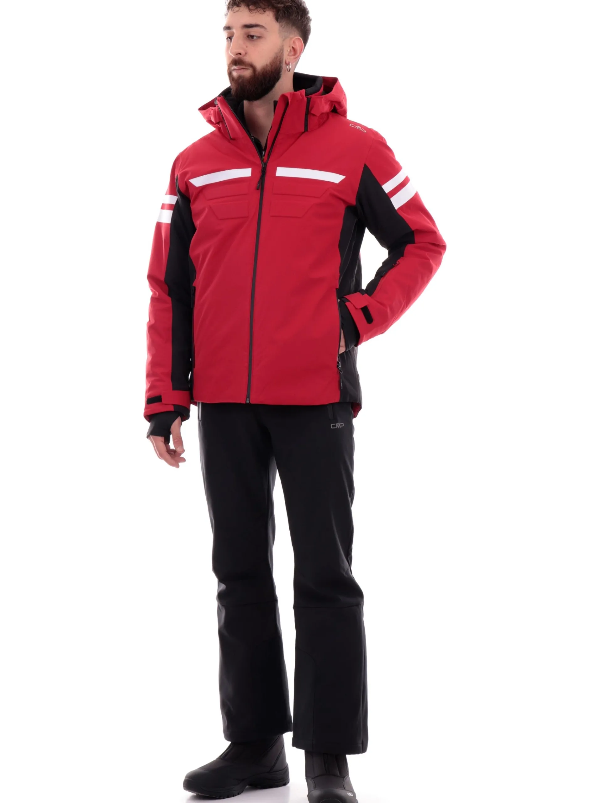 CMP Abbigliamento|Giubbini*Giacca sci rossa e nera da uomo inserti bianchi 34W4747
