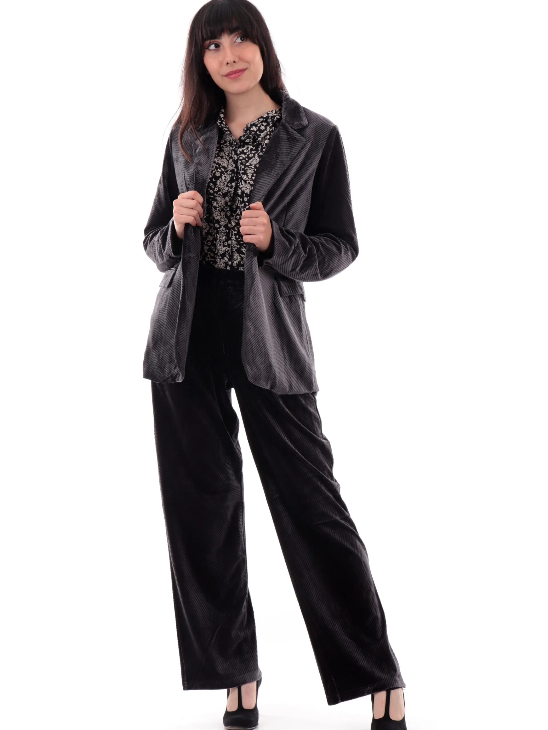 MOLLYBRACKEN Giacche*Giacca velluto donna Molly Bracken grigia rigata T1696ACHDK