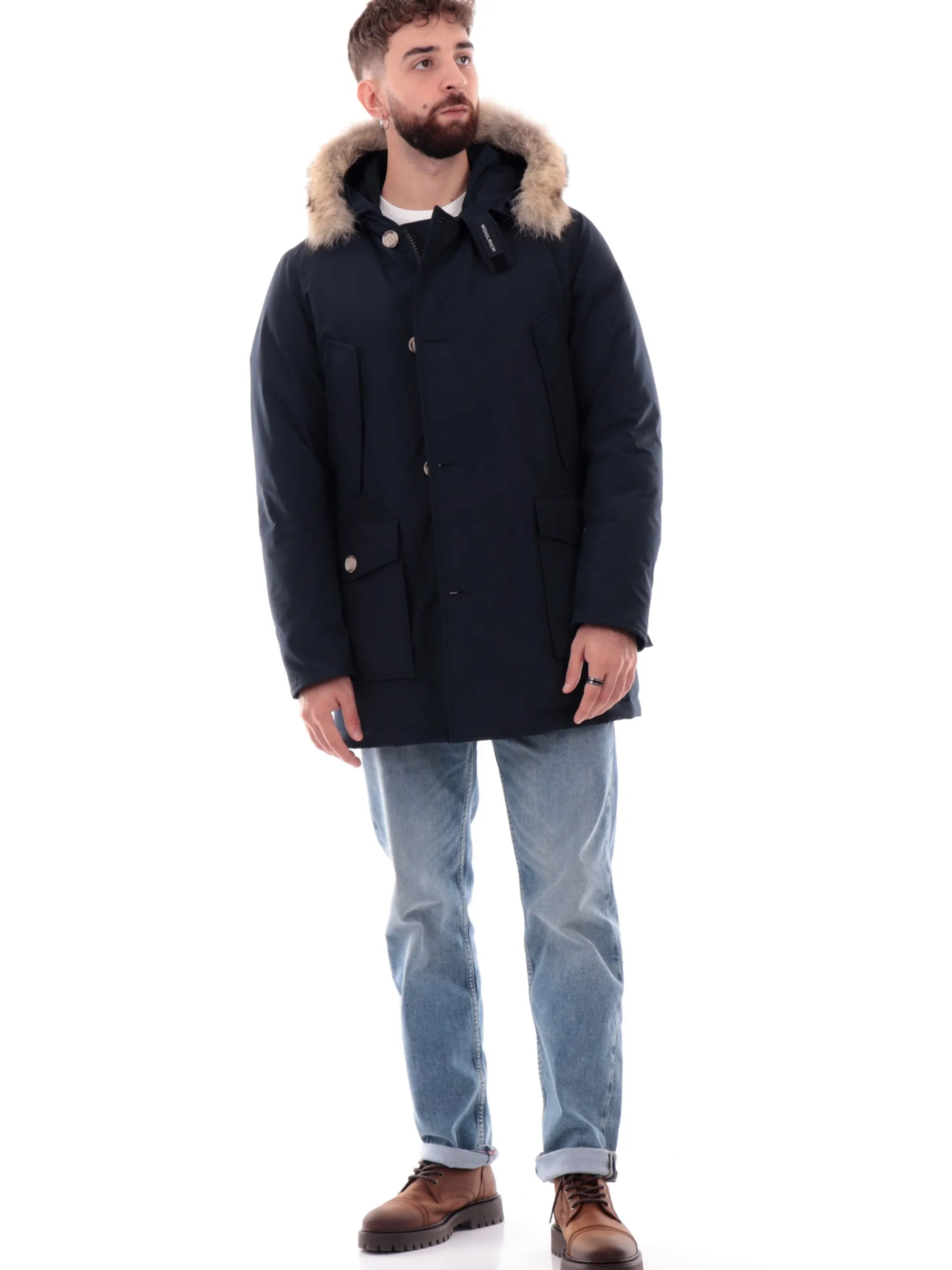 WOOLRICH Giubbotti*Giacca blu da Uomo Arctic Parka con Cappuccio pelliccia 0482MRUT0001