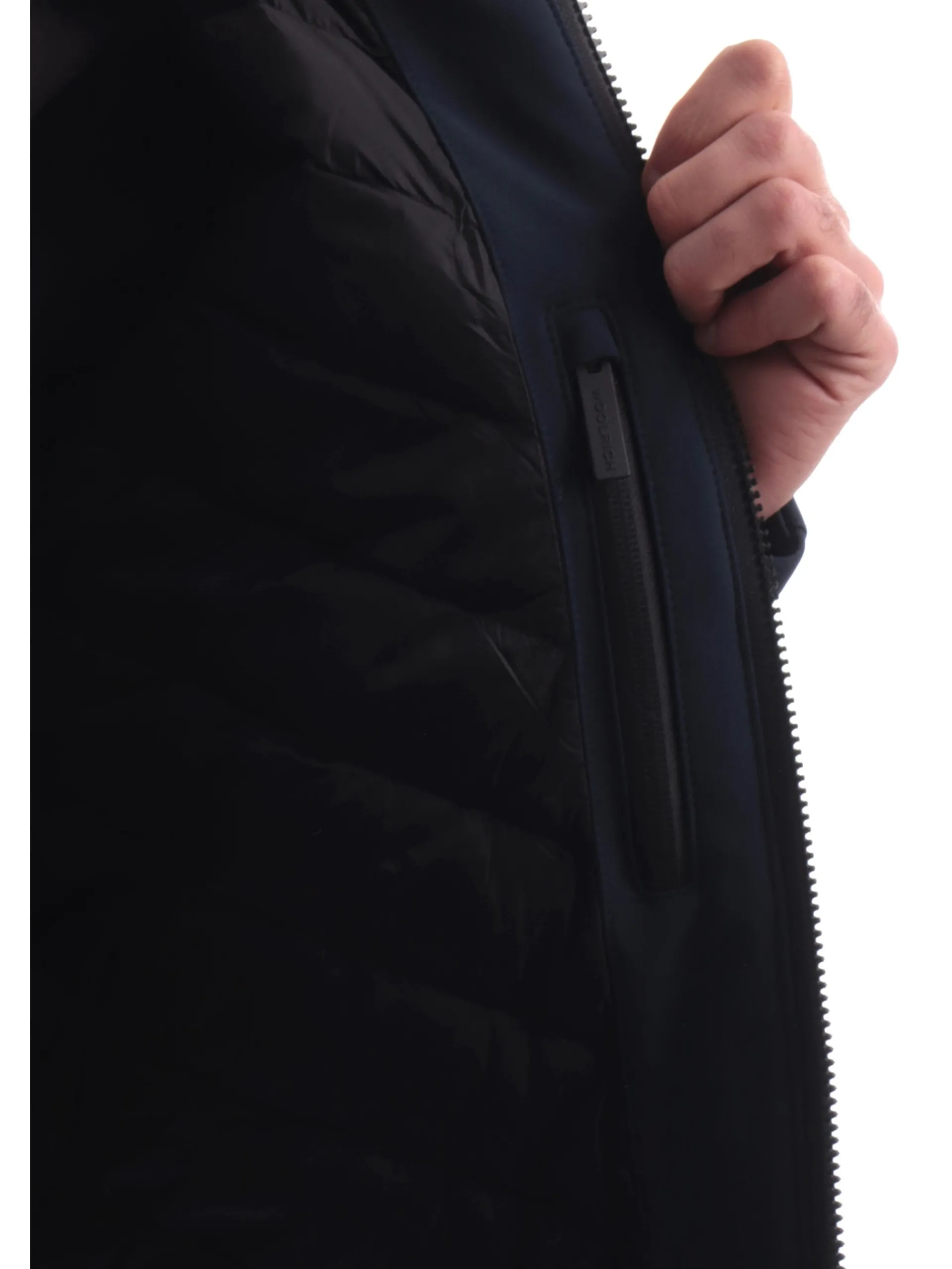 WOOLRICH Giubbini*Giacca blu Pacific Softshell da uomo con cappuccio logato 1047MRUT3496
