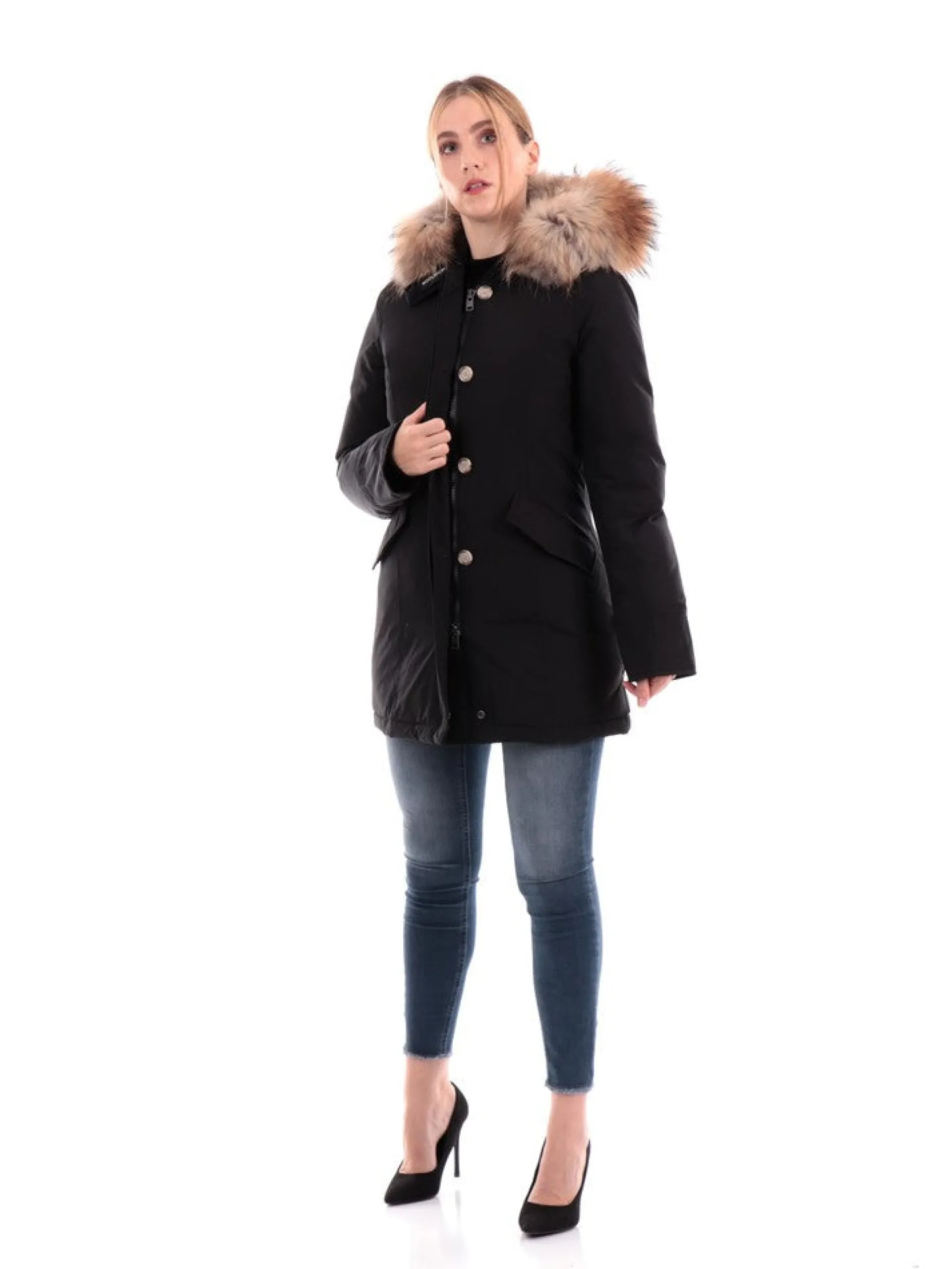 WOOLRICH Giubbotti*Giacca nera da donna Arctic Raccoon Parka 0538FRUT0001