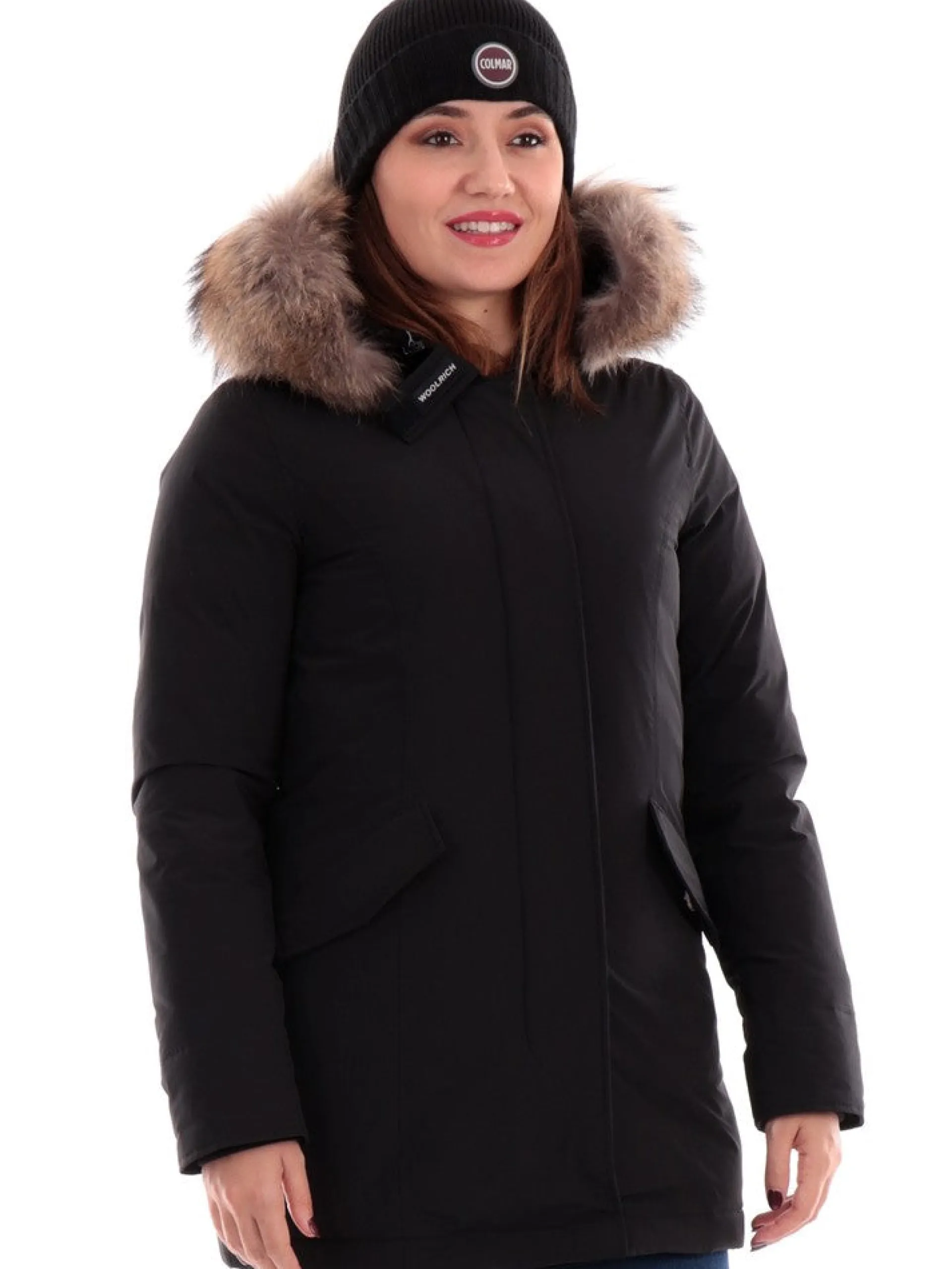 WOOLRICH Giubbotti*Giacca nera da donna Lux Arctic Raccoon Parka 0652FRUT3128