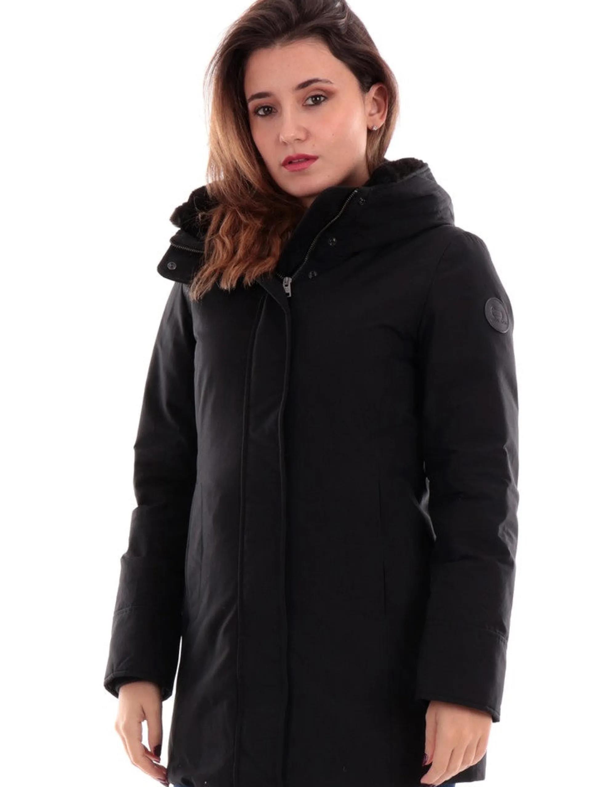 WOOLRICH Giubbotti*Giacca nera da donna Boulder Faux Fur Parka 0724FRUT0001