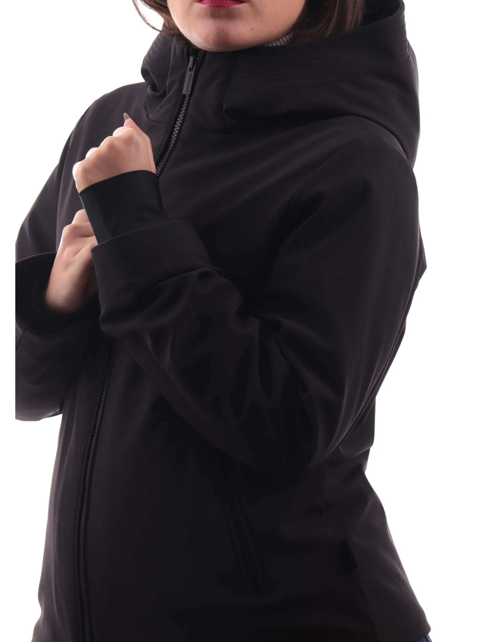 WOOLRICH Giubbini*Giacca nera da donna Firth Down full zip con cappuccio 1016FRUT3496