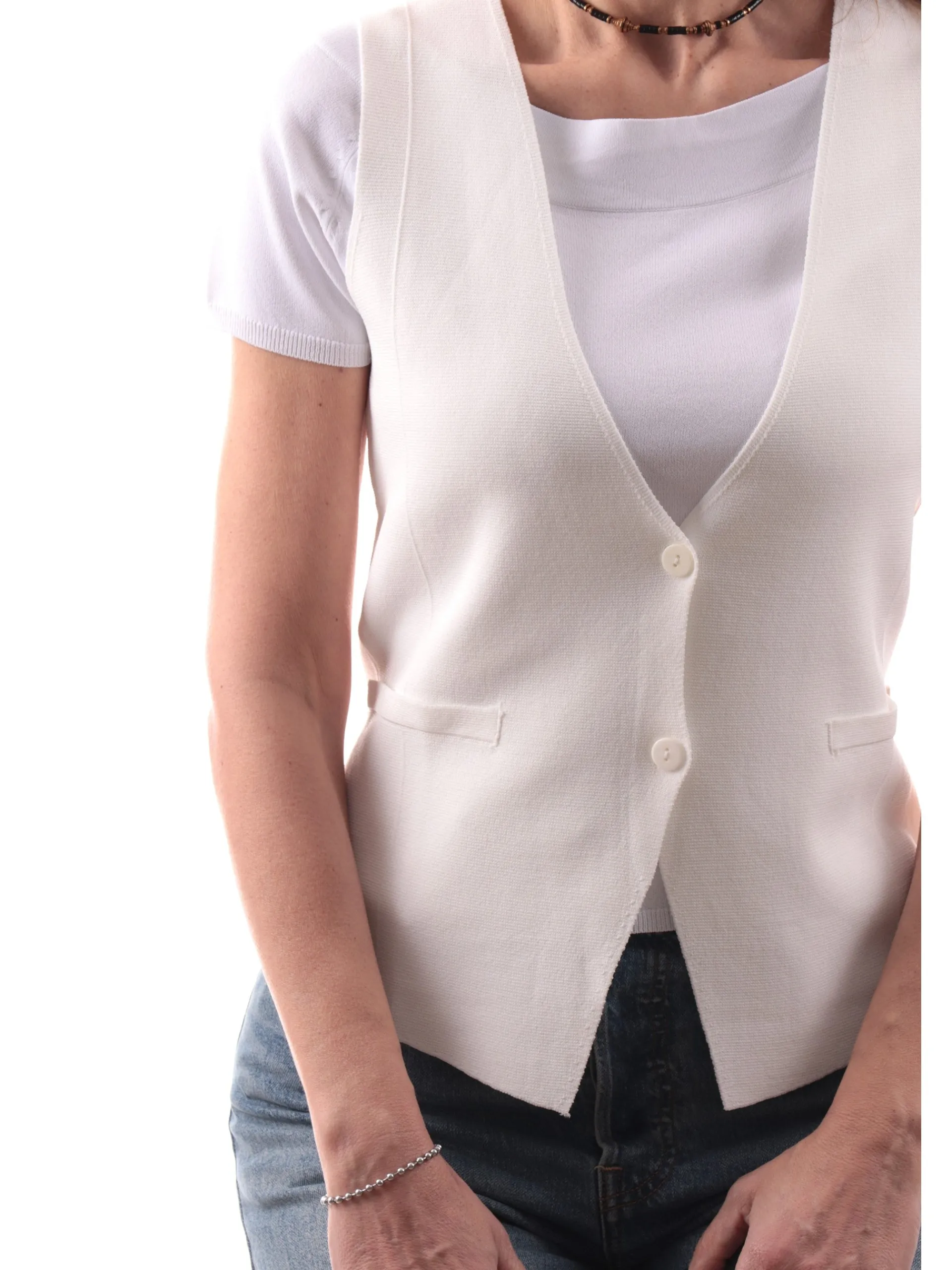 ANIS Gilet*Gilet bianco scollo a V da donna doppio bottone 251W6179