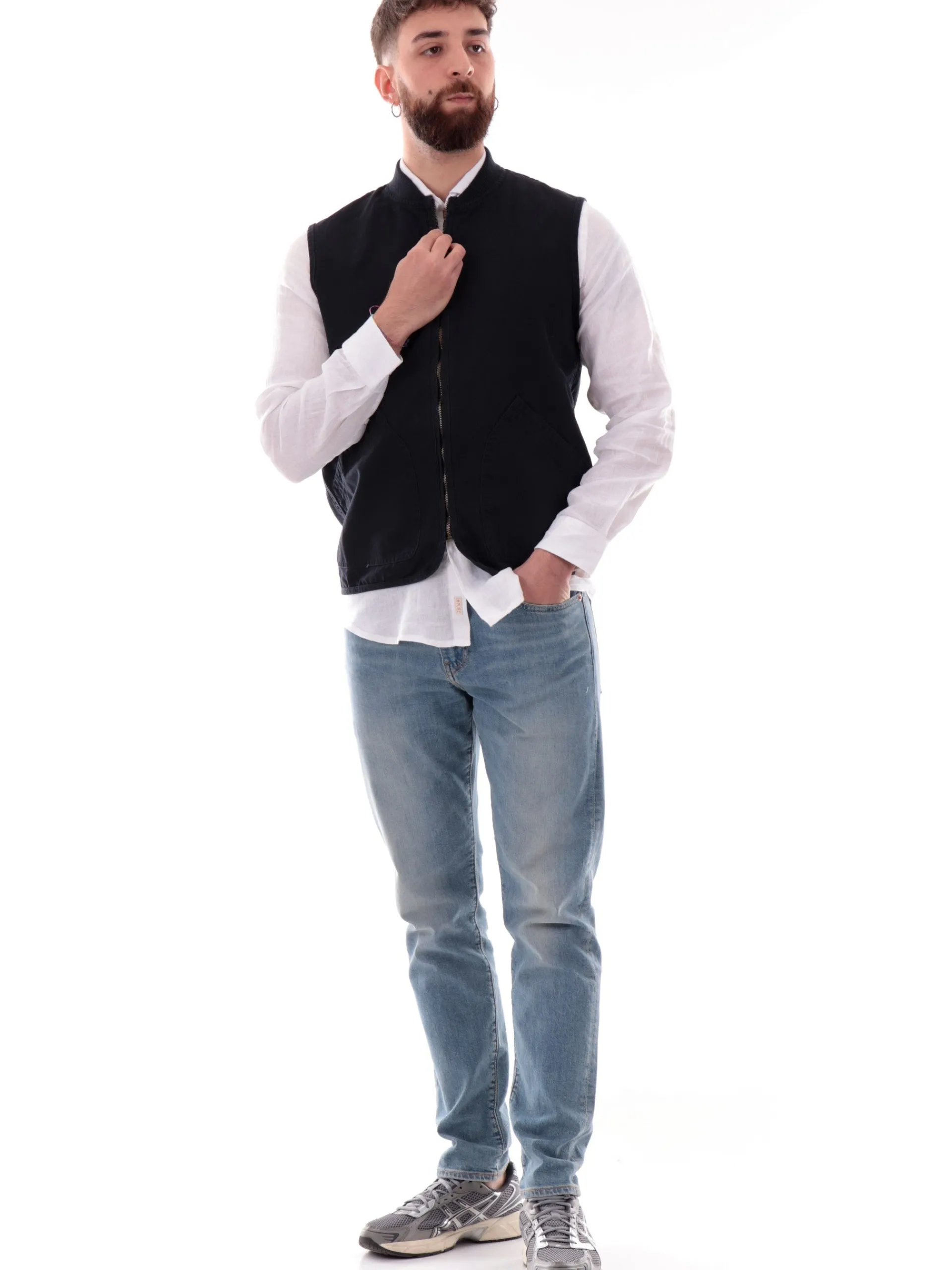 IMPURE Gilet*Gilet blu da uomo full zip con tasconi Canvas TERRY
