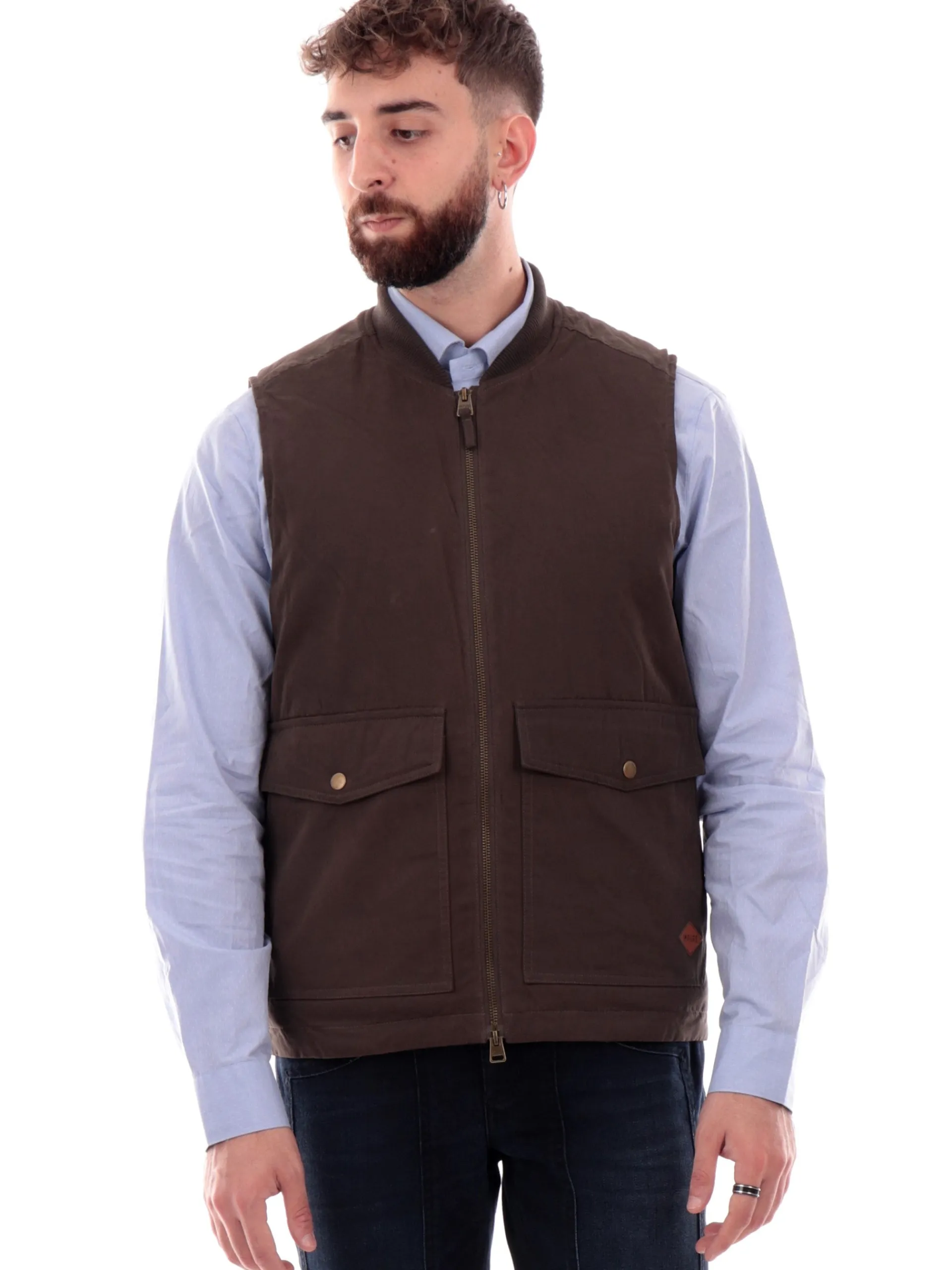 IMPURE Gilet*Gilet verde da uomo tasconi con patta WALKER