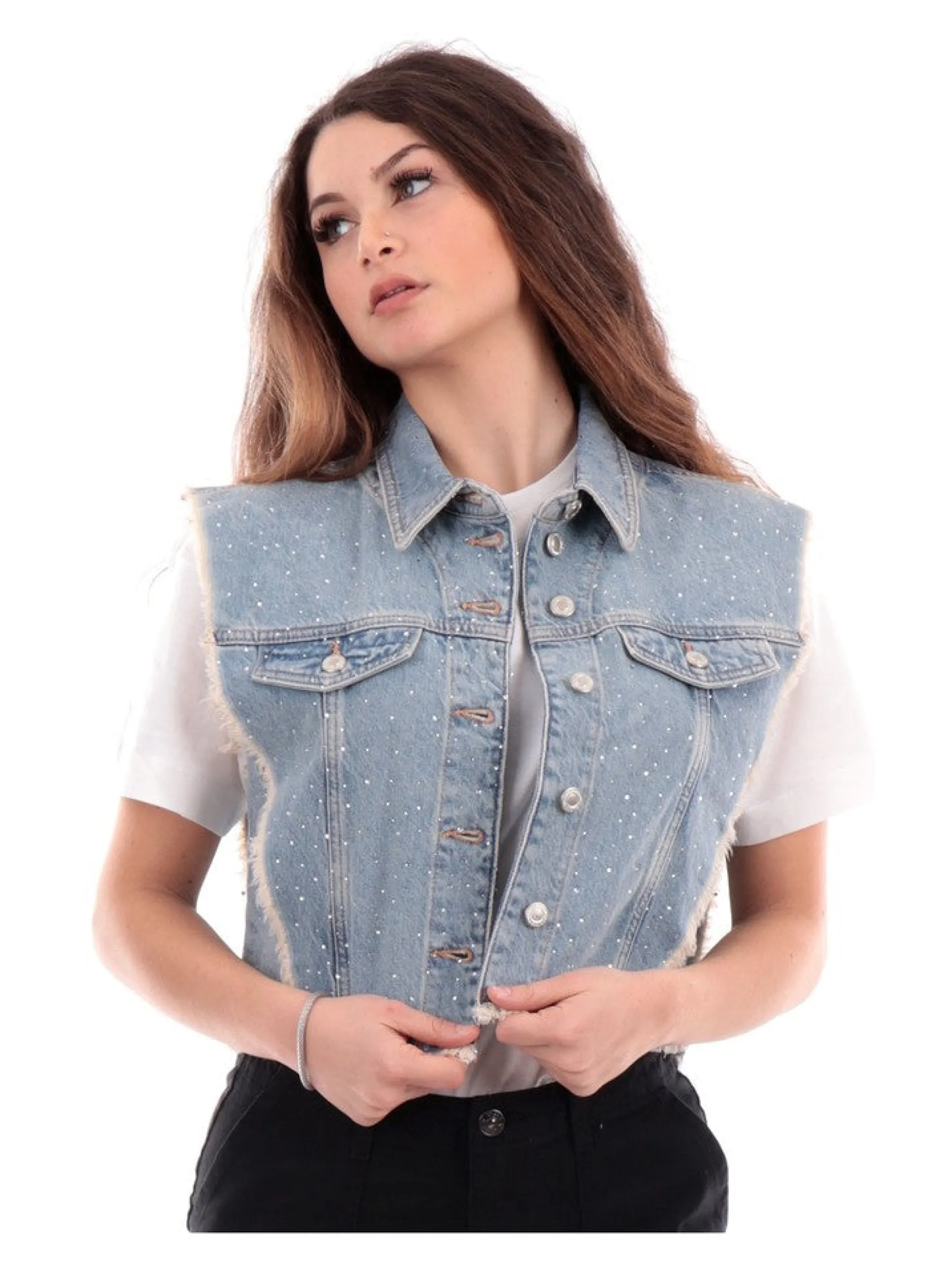 ONLY Gilet*Gilet jeans da donna con strass 15315267