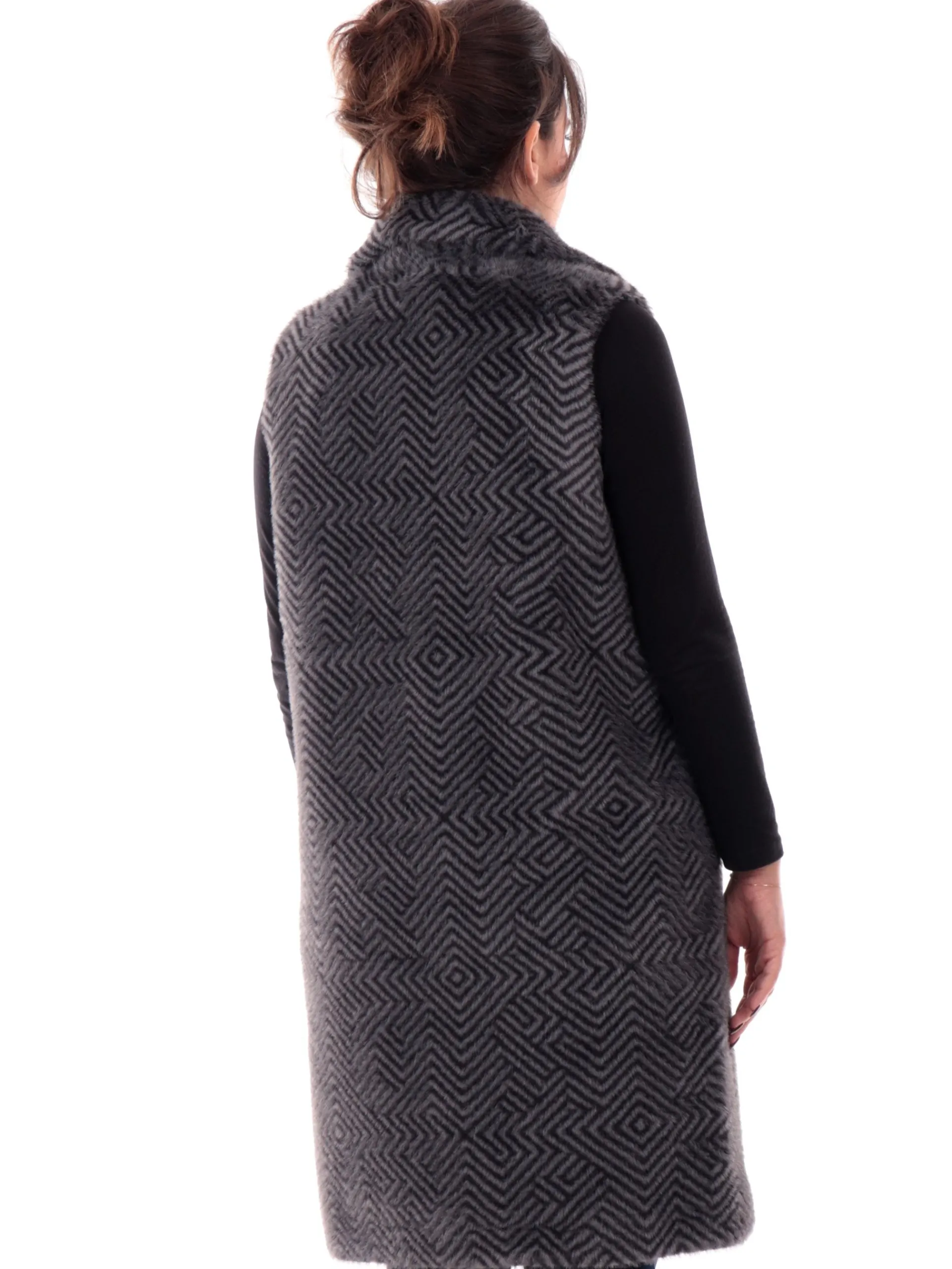 RRD Giubbini*Gilet donna Lungo Ecorazzo Zig zag grigio e nero W24516